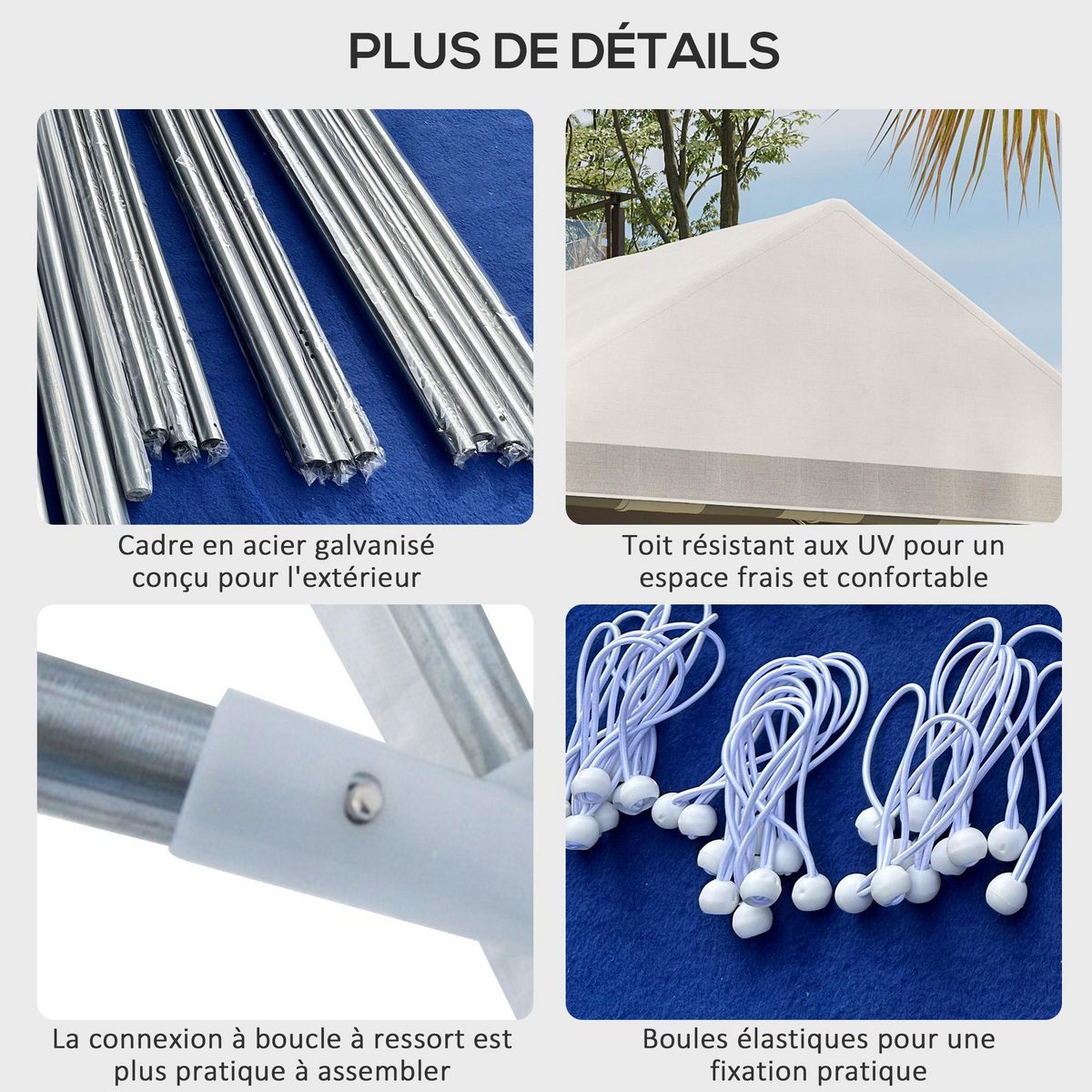 OUTSUNNY Barnum tonnelle chapiteau de jardin dim. 4L x 2,95l x 2,85H m - 4 fenêtres, 2 portes - acier galvanisé PE blanc gris