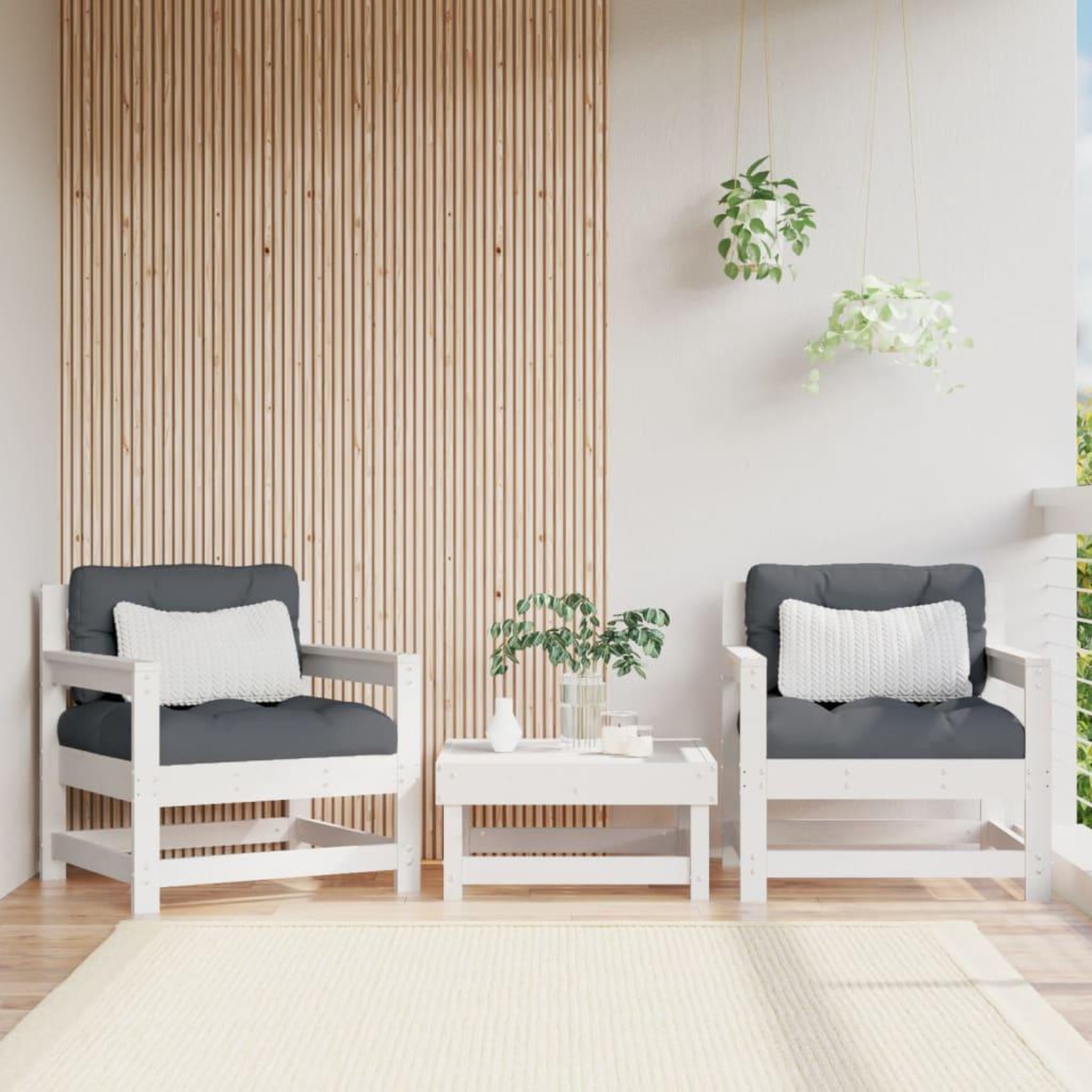 VIDAXL Chaises de jardin et coussins lot de 2 blanc bois de pin massif