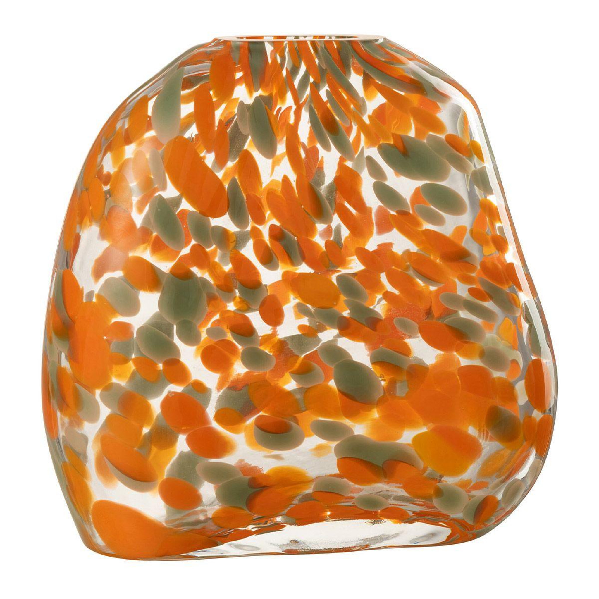 Voir la diapositive 1 : J-LINE Vase plat en verre  taches  23cm orange