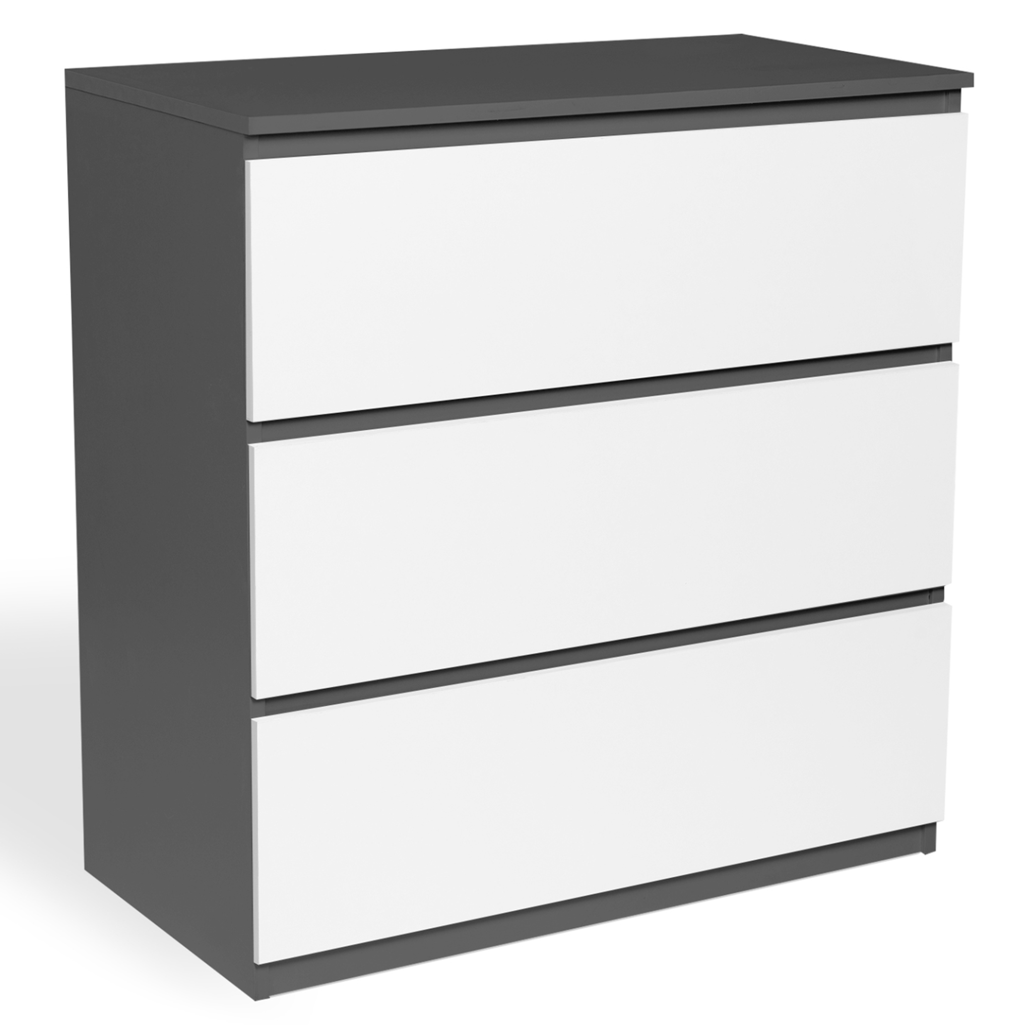 ID MARKET Commode 3 tiroirs tomi 78 cm bois gris et blanc