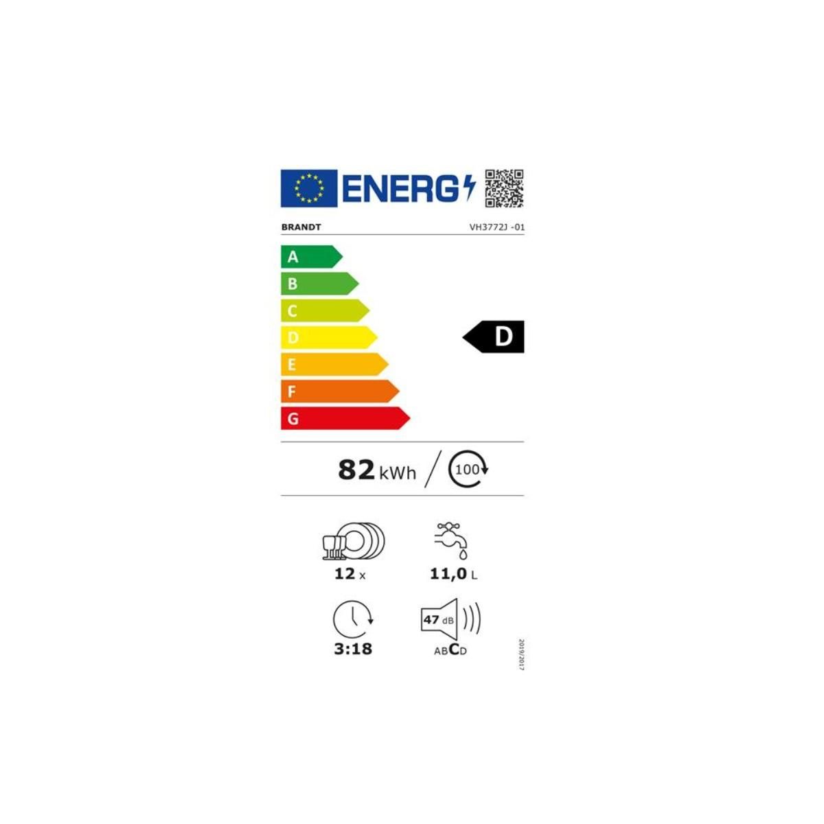 BRANDT Lave-vaisselle tout intégrable 60cm 12 couverts 47db - VH3772J