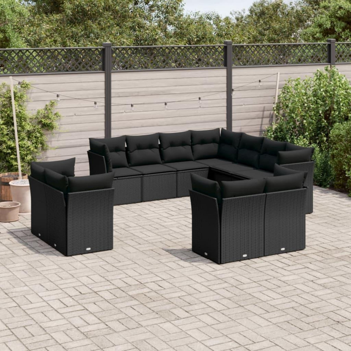 VIDAXL Salon de jardin 11 pcs avec coussins noir resine tressee
