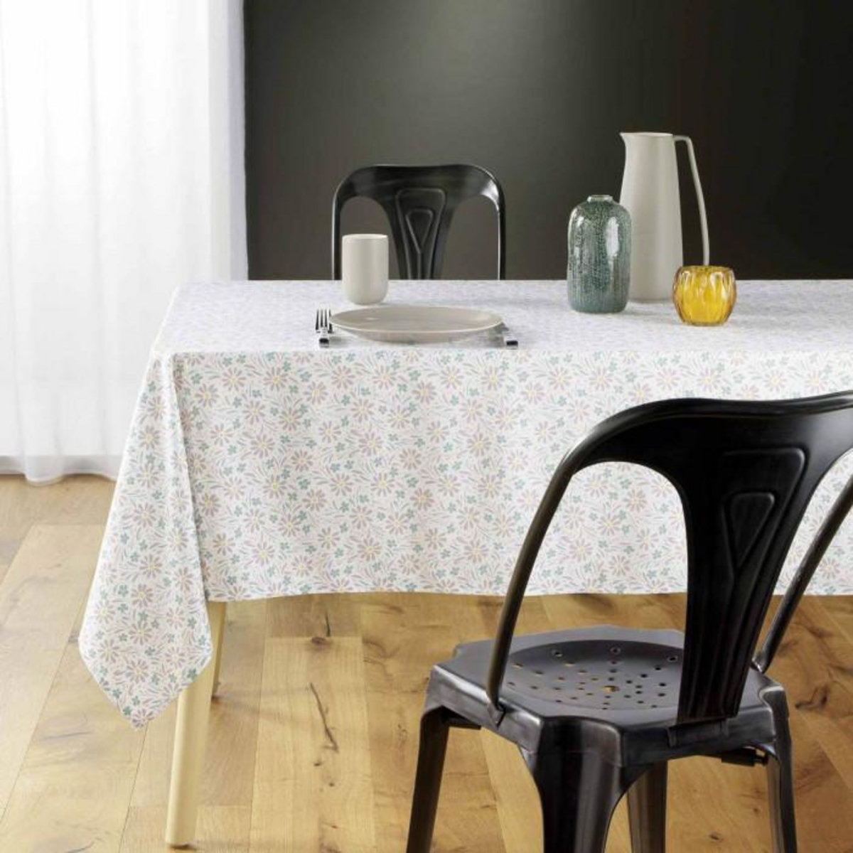 Paris Prix Nappe Microfibre Imprimé  Florelle  140x240cm Taupe