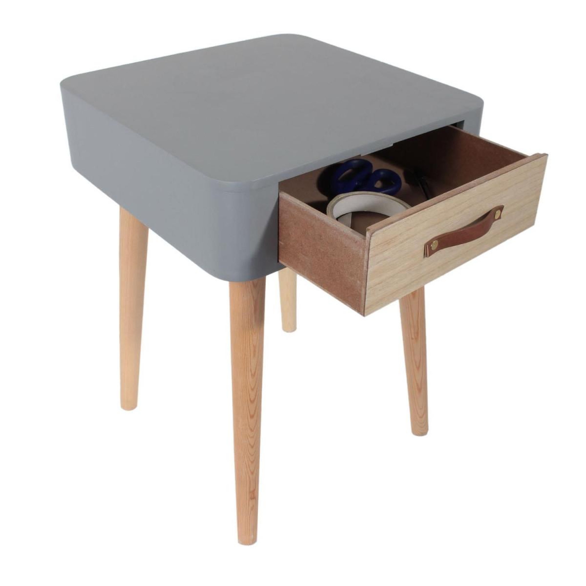 Voir la diapositive 4 : The Home Deco Factory Table de chevet 1 tiroir design  missouri  48cm gris