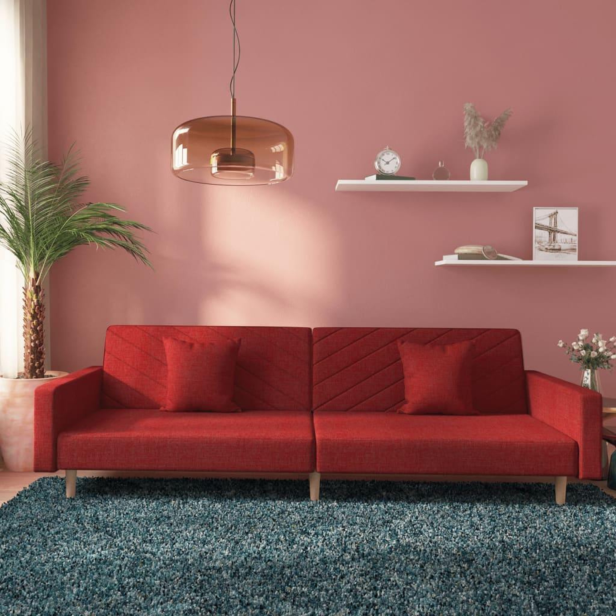 Voir la diapositive 1 : VIDAXL Canape-lit a 2 places avec deux oreillers rouge bordeaux tissu