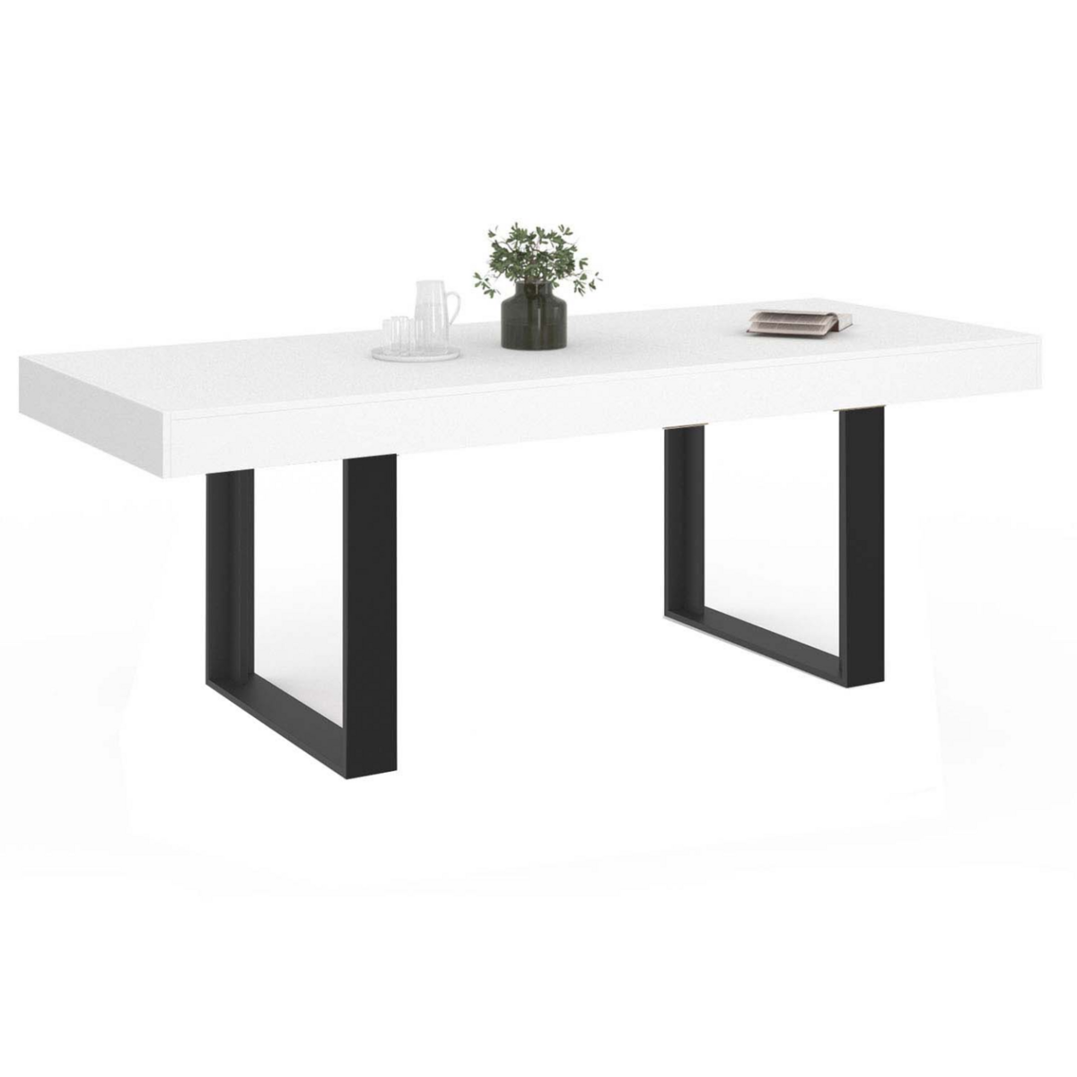 ID MARKET Table à manger rectangle PHOENIX 8 personnes bois blanc 200 cm