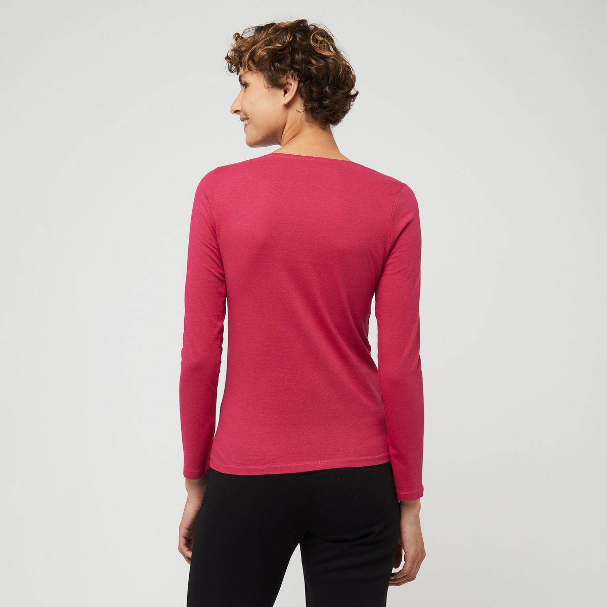 INEXTENSO T-shirt manches longues fuchsia en coton femme
