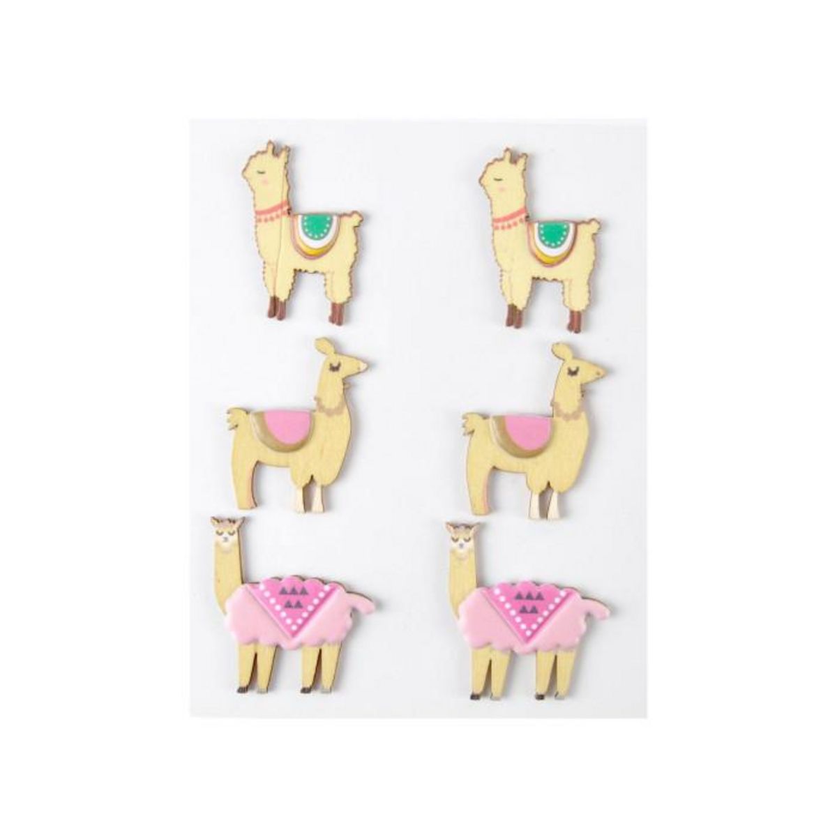 Paris Prix Lot de 6 Stickers en Bois  Lama  5cm Multicolore