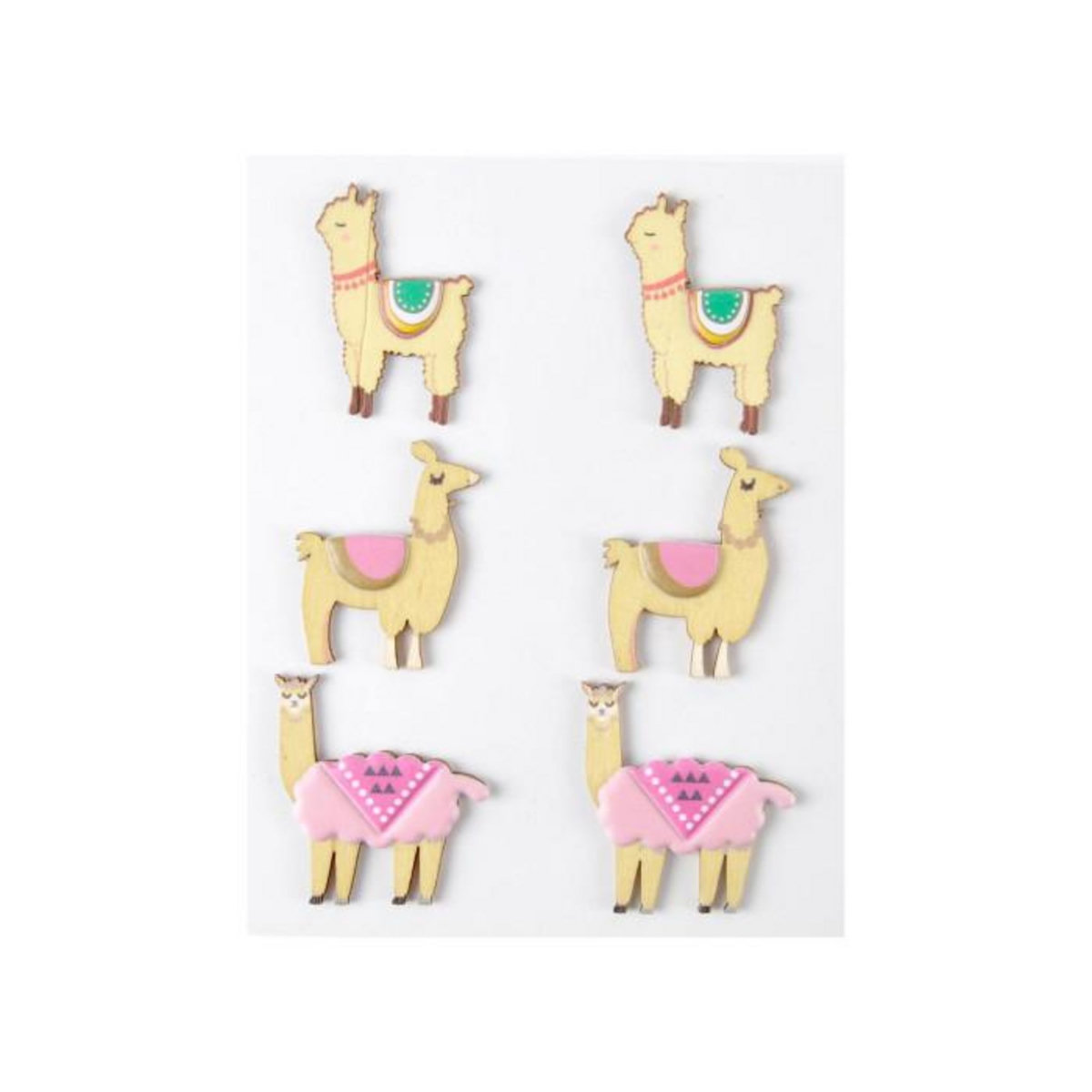 Paris Prix Lot de 6 Stickers en Bois  Lama  5cm Multicolore