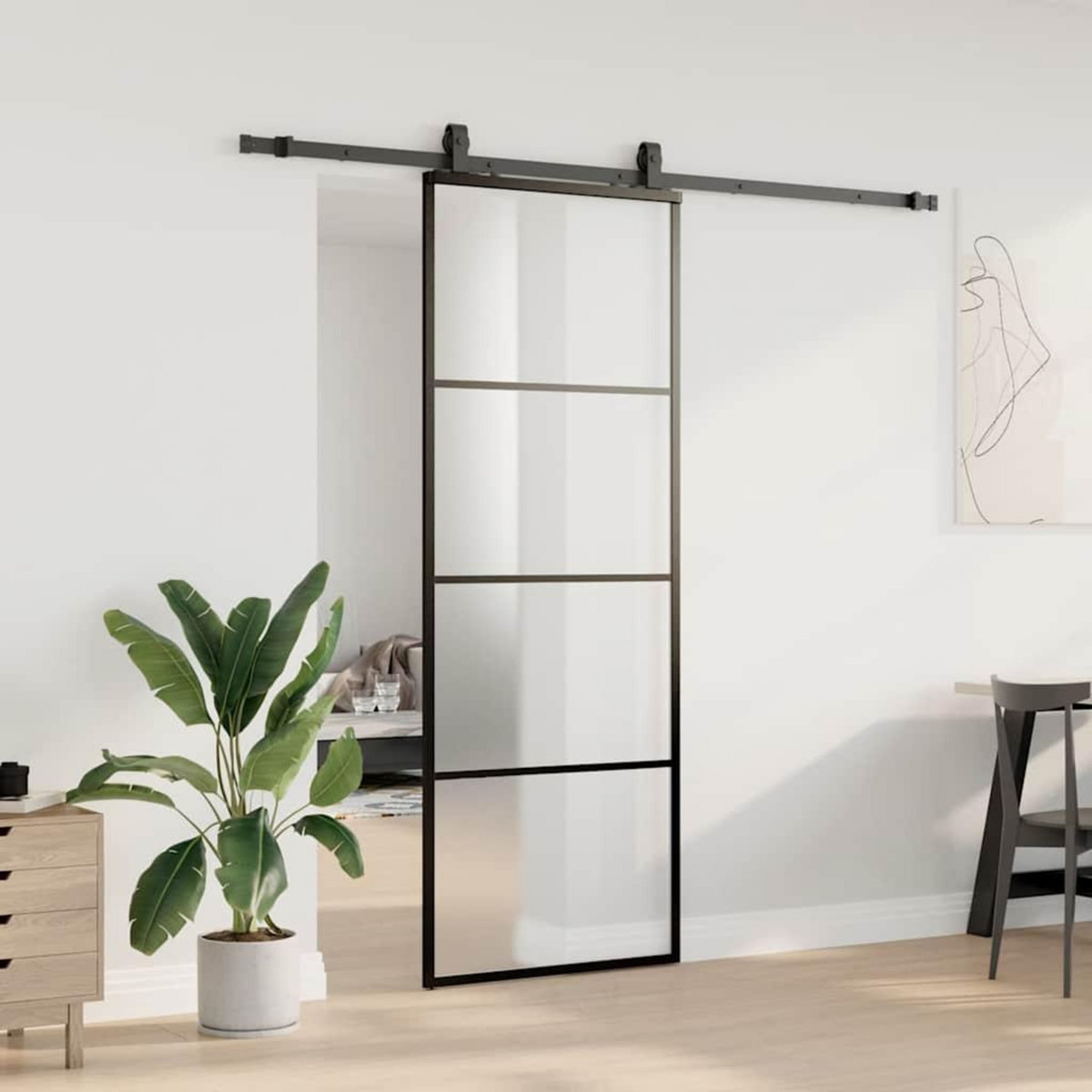 VIDAXL Porte coulissante kit de quincaillerie noir 76x205 cm verre ESG