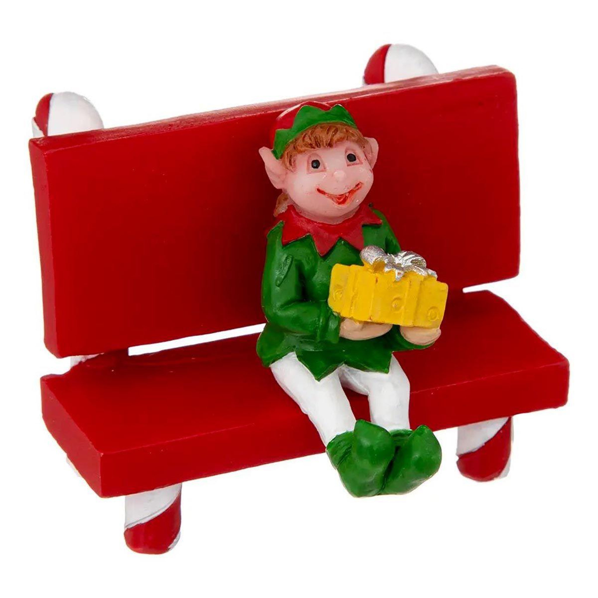 FEERIC LIGHT & CHRISTMAS Accessoire village de noël  lutin sur banc  6cm rouge