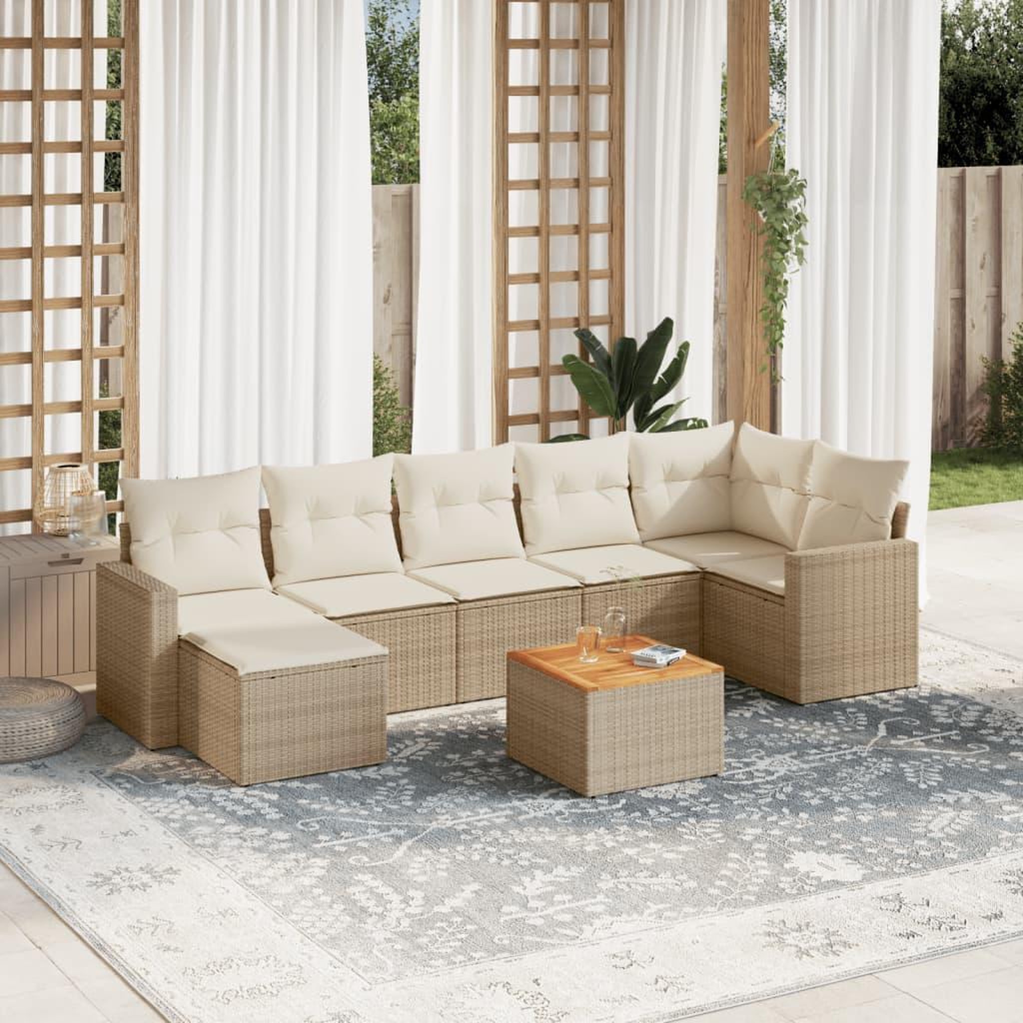VIDAXL Salon de jardin avec coussins 8 pcs beige resine tressee