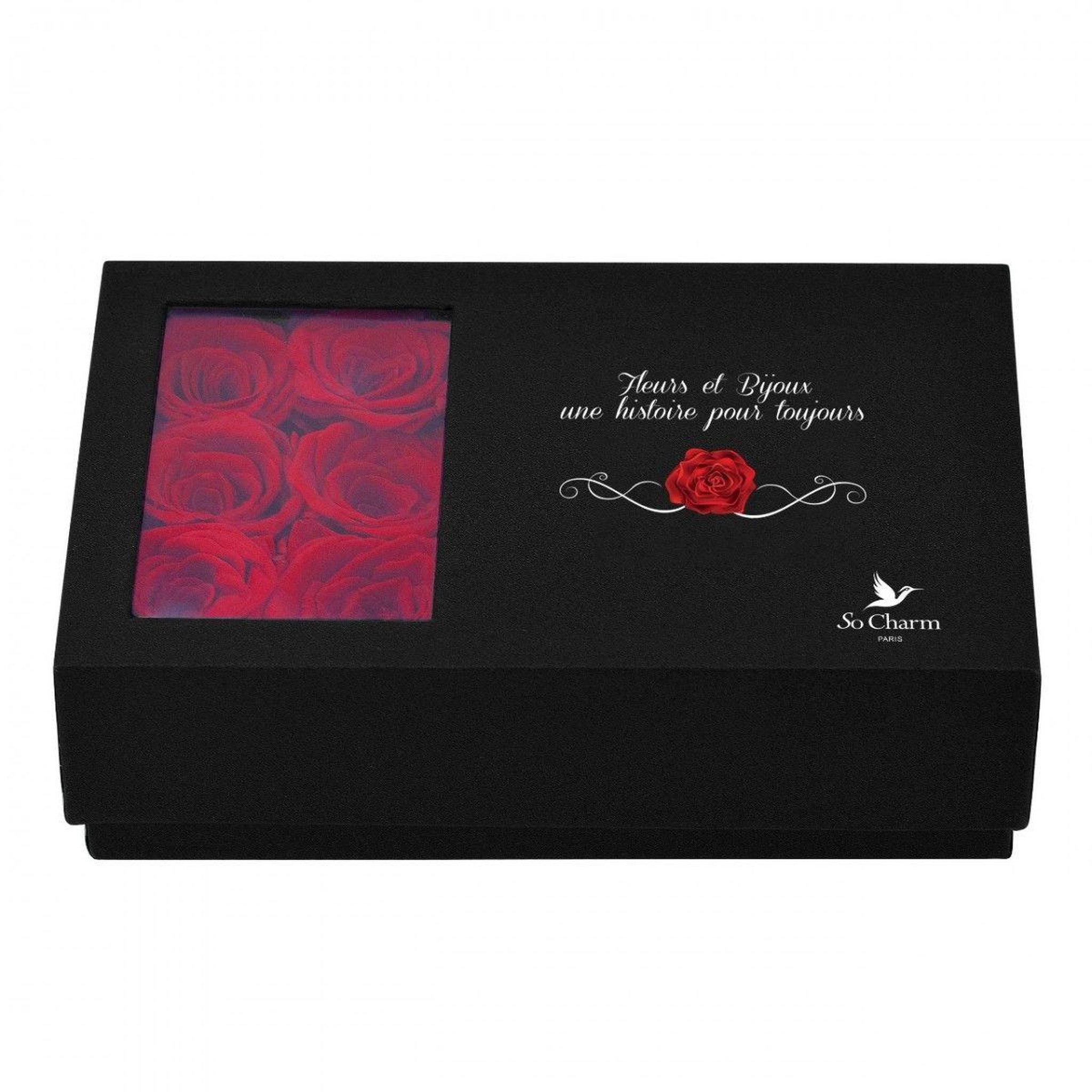 Voir la diapositive 3 : SC CRYSTAL Boite à bijou décorée de 6 roses éternelles rouges et son collier doré