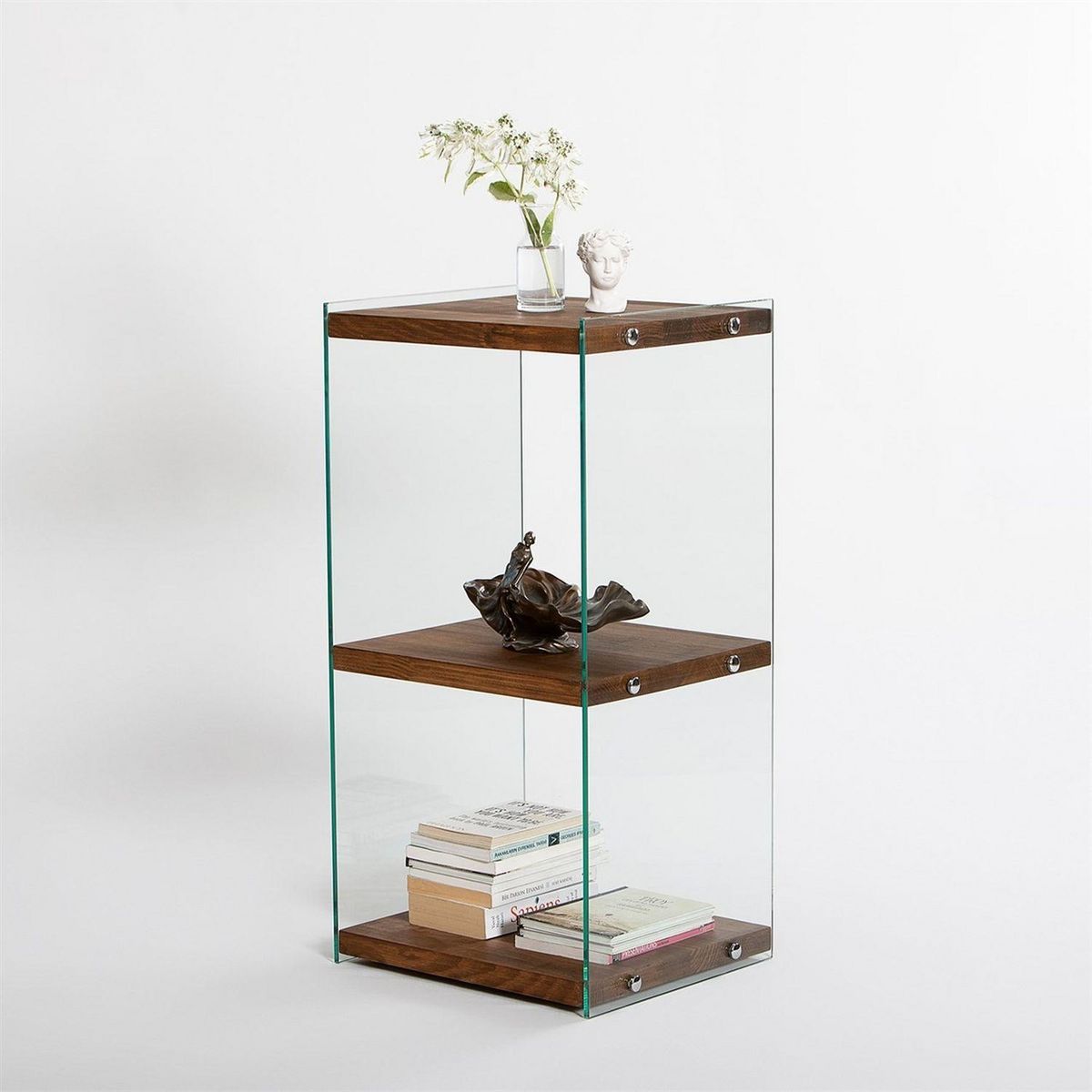 TOILINUX Etagère 3 niveaux en verre et bois foncé AQUA - Marron