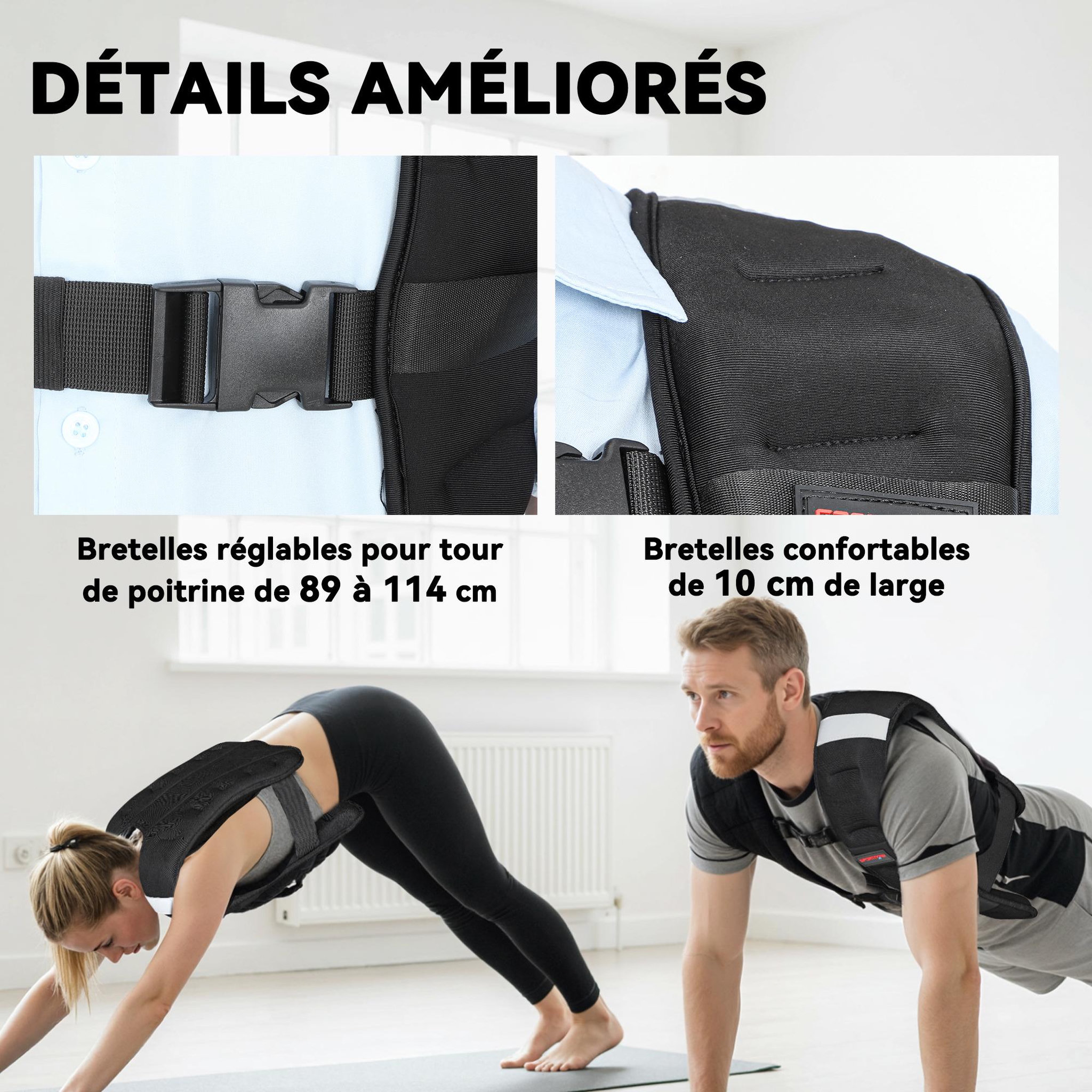 Voir la diapositive 6 : HOMCOM Gilet lesté veste lestée 5 Kg max. sangles réglables bandes réfléchissantes néoprène noir