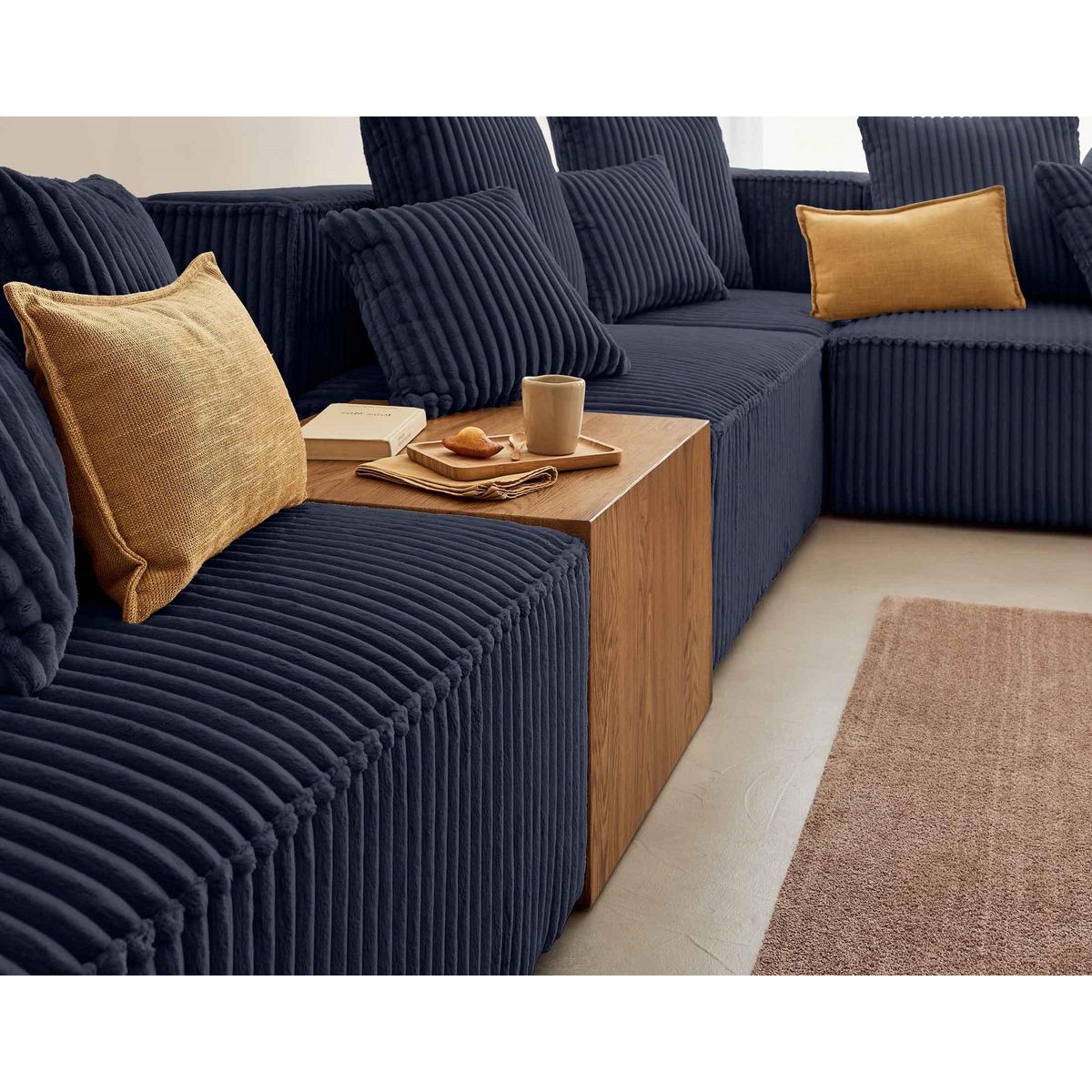 LISA DESIGN Colombine - canapé modulable d'angle droit - 5 places - en velours côtelé grosses côtes