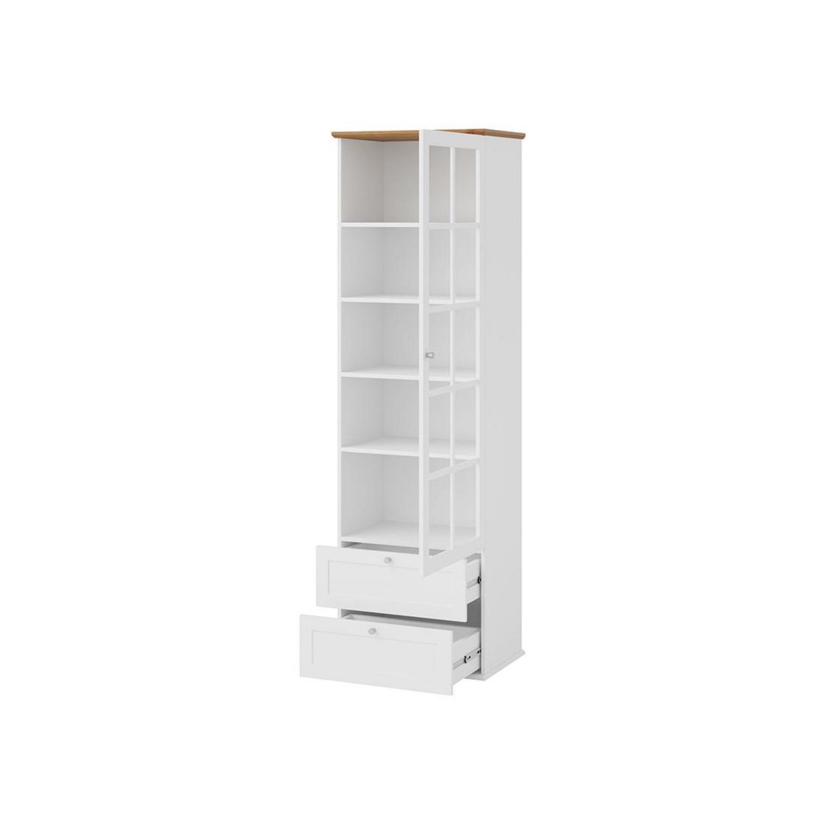 BEST MOBILIER Francesco - vitrine - effet bois et blanc - 2 tiroirs et 1 porte - 201 cm