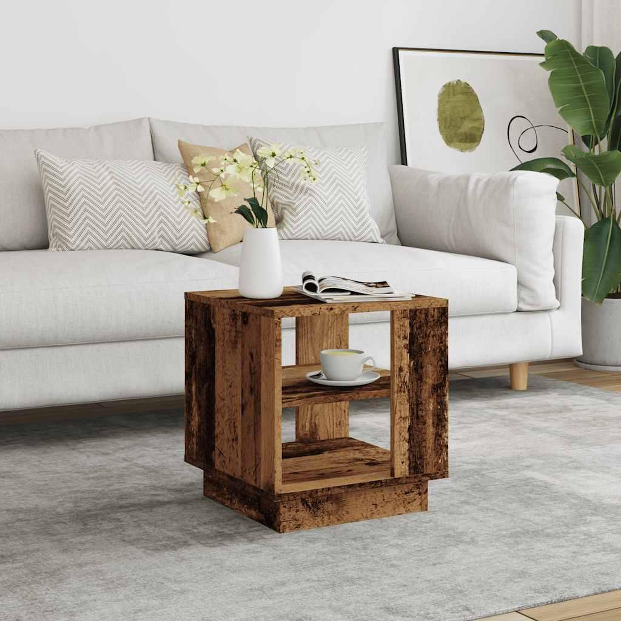 Voir la diapositive 3 : VIDAXL Table basse vieux bois 40x40x43 cm bois d'ingenierie
