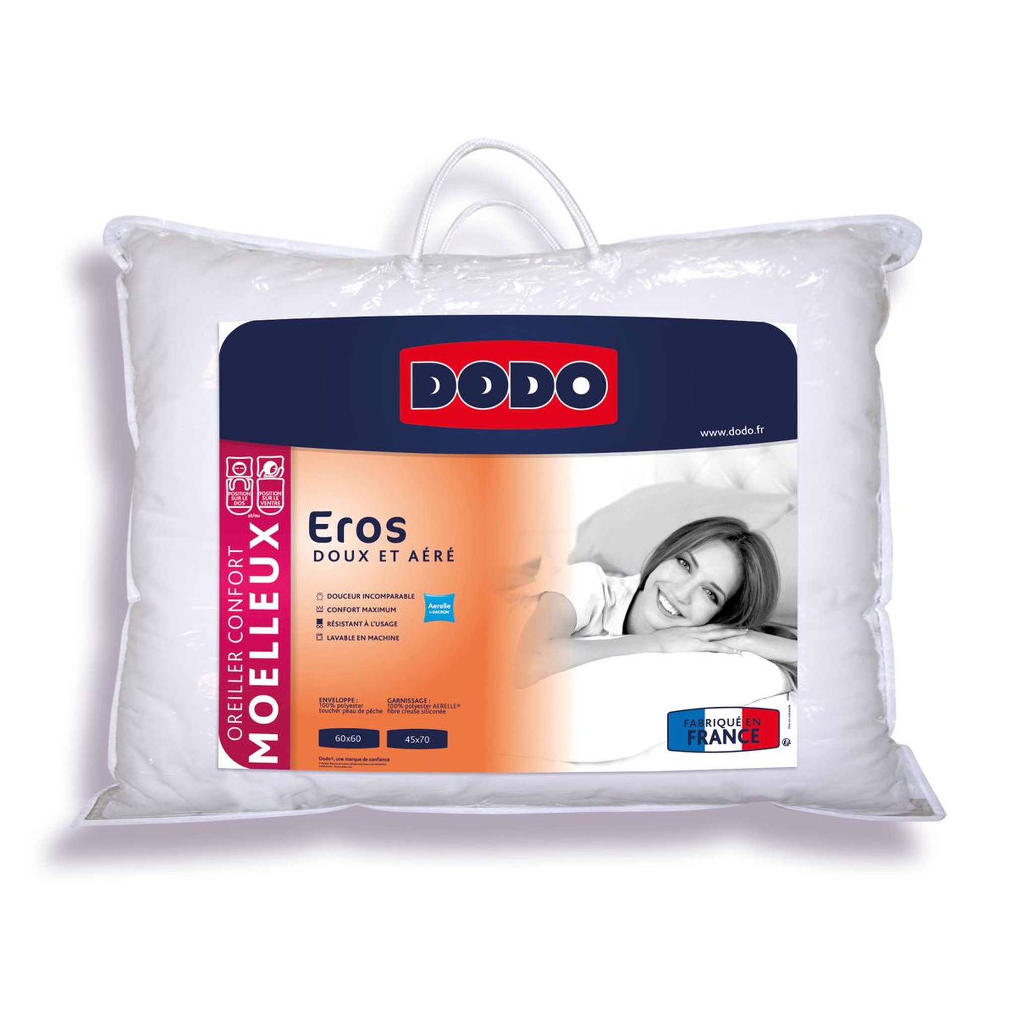 Voir la diapositive 1 : DODO Oreiller confort moelleux en polyester toucher peau de pêche EROS