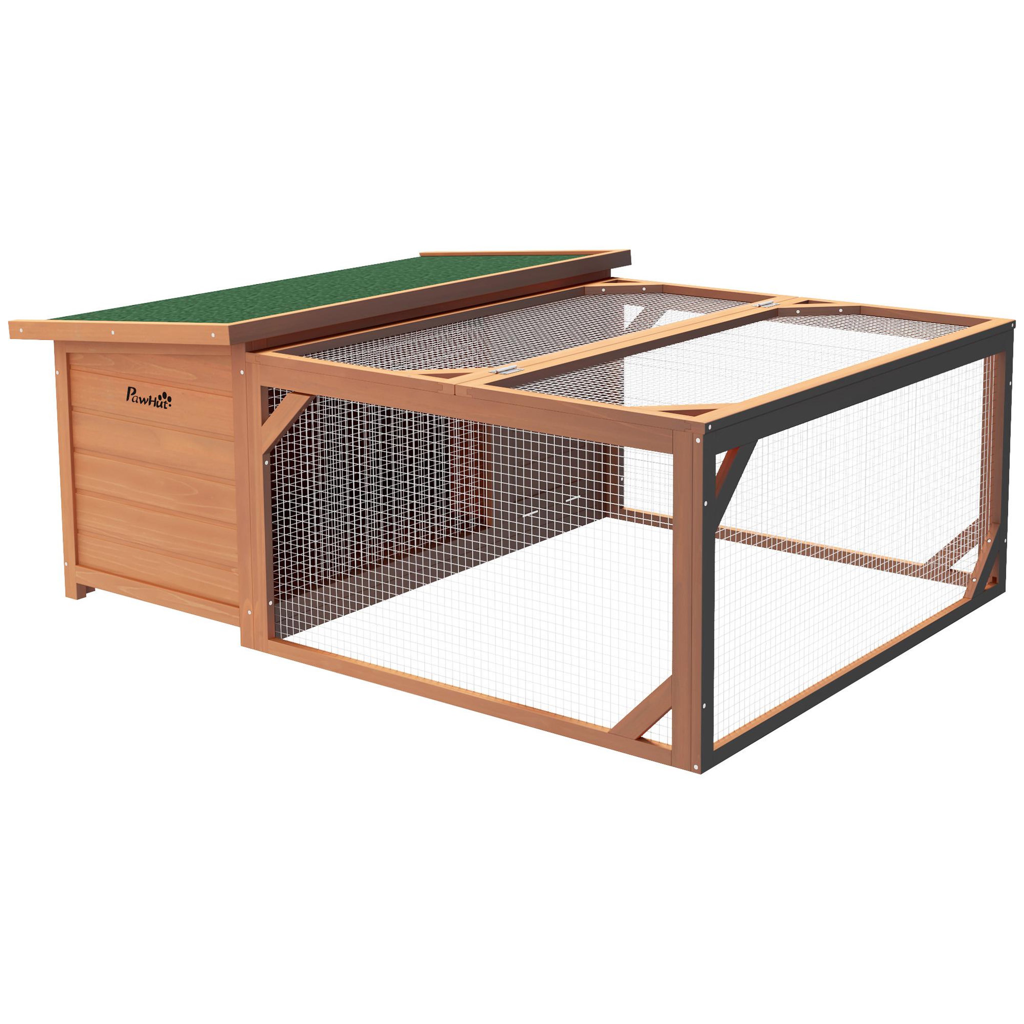 Voir la diapositive 5 : PAWHUT Clapier extérieur double espace niche couverte et enclos bois