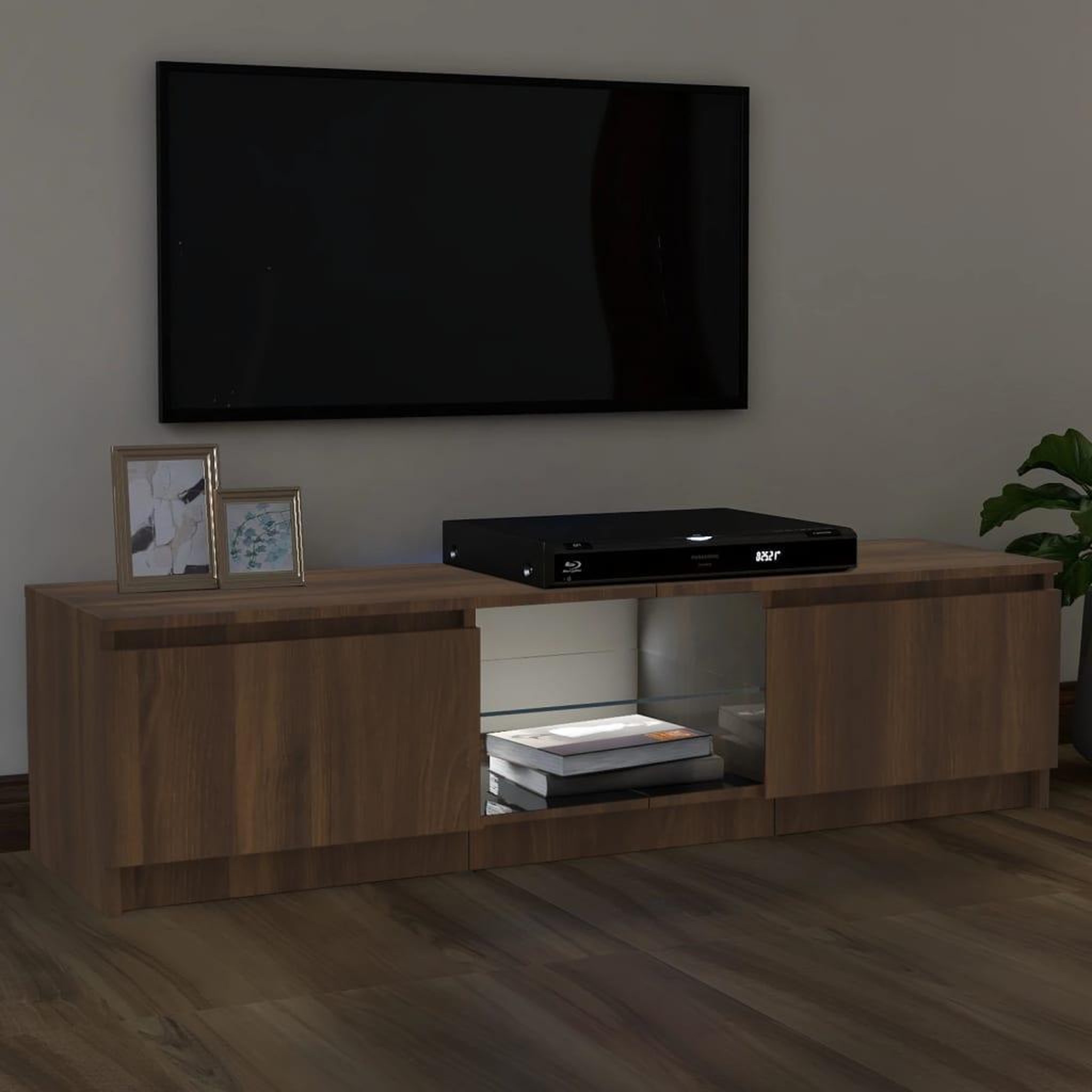 Voir la diapositive 5 : VIDAXL Meuble TV avec lumieres LED chene marron 120x30x35,5 cm