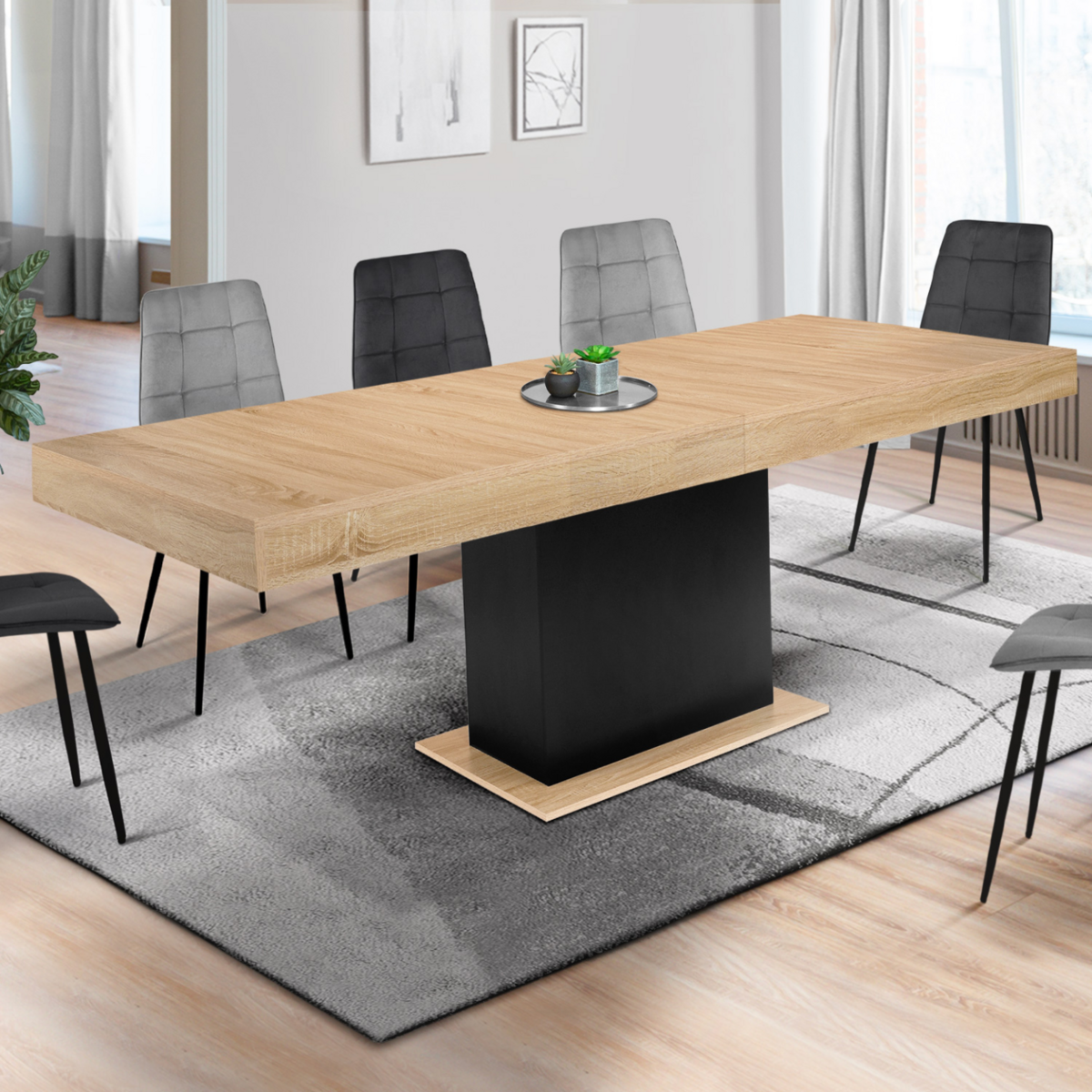 ID MARKET Table à manger extensible rectangle EDEN 6-10 personnes bois et noir 160-200 cm