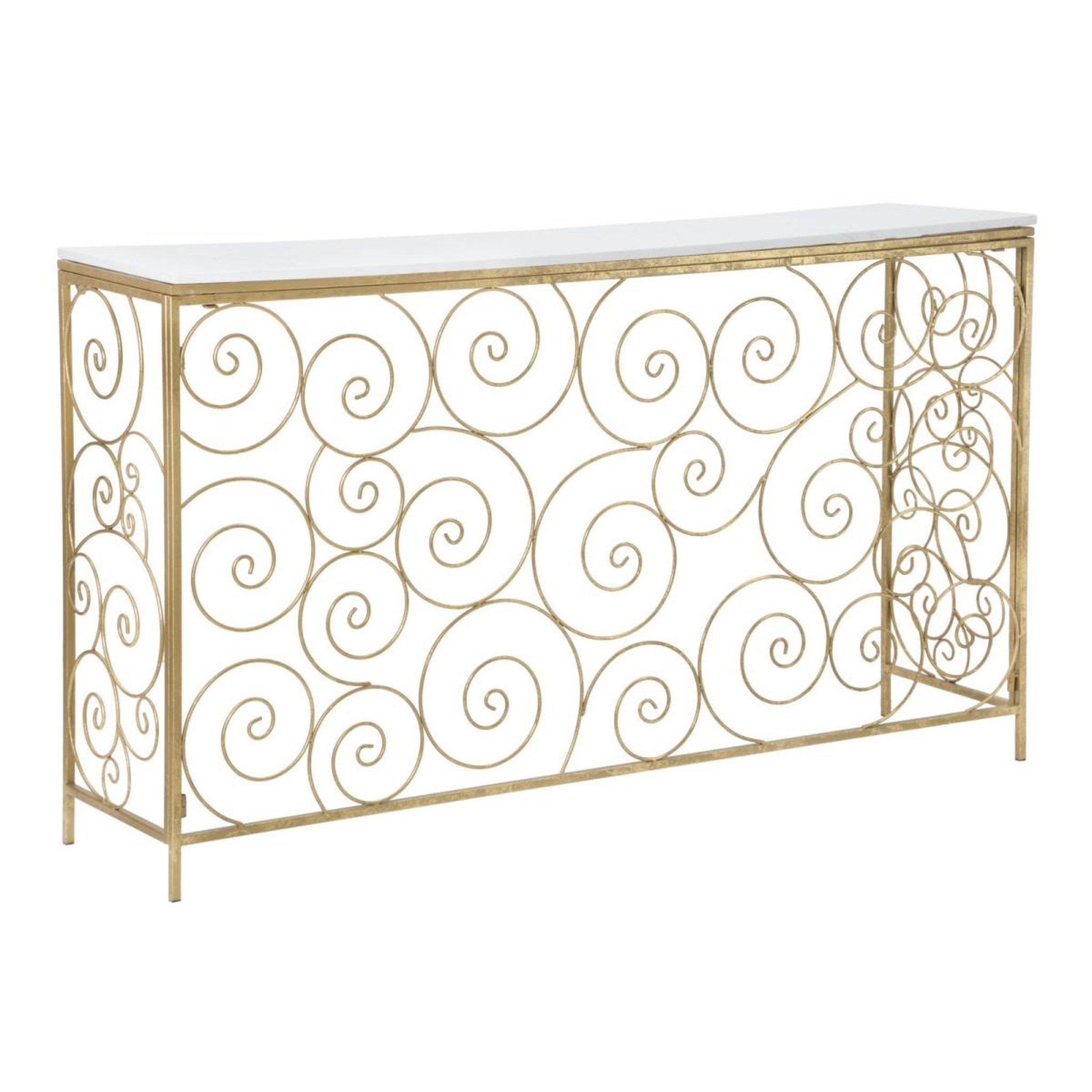 Paris Prix Console design en marbre  spirale  140cm blanc & or