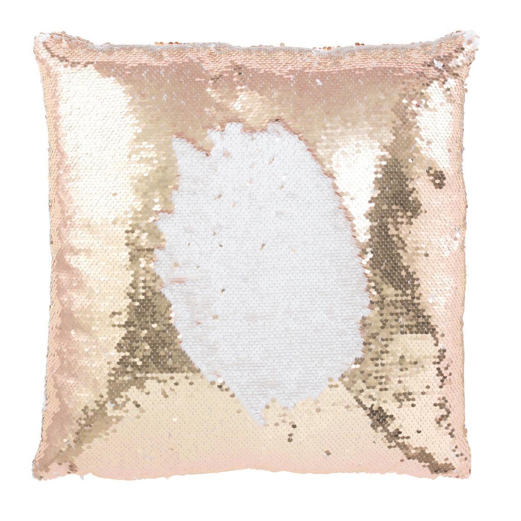 Voir la diapositive 2 : J-LINE Coussin déco réversible  sequin  45x45cm champagne & blanc