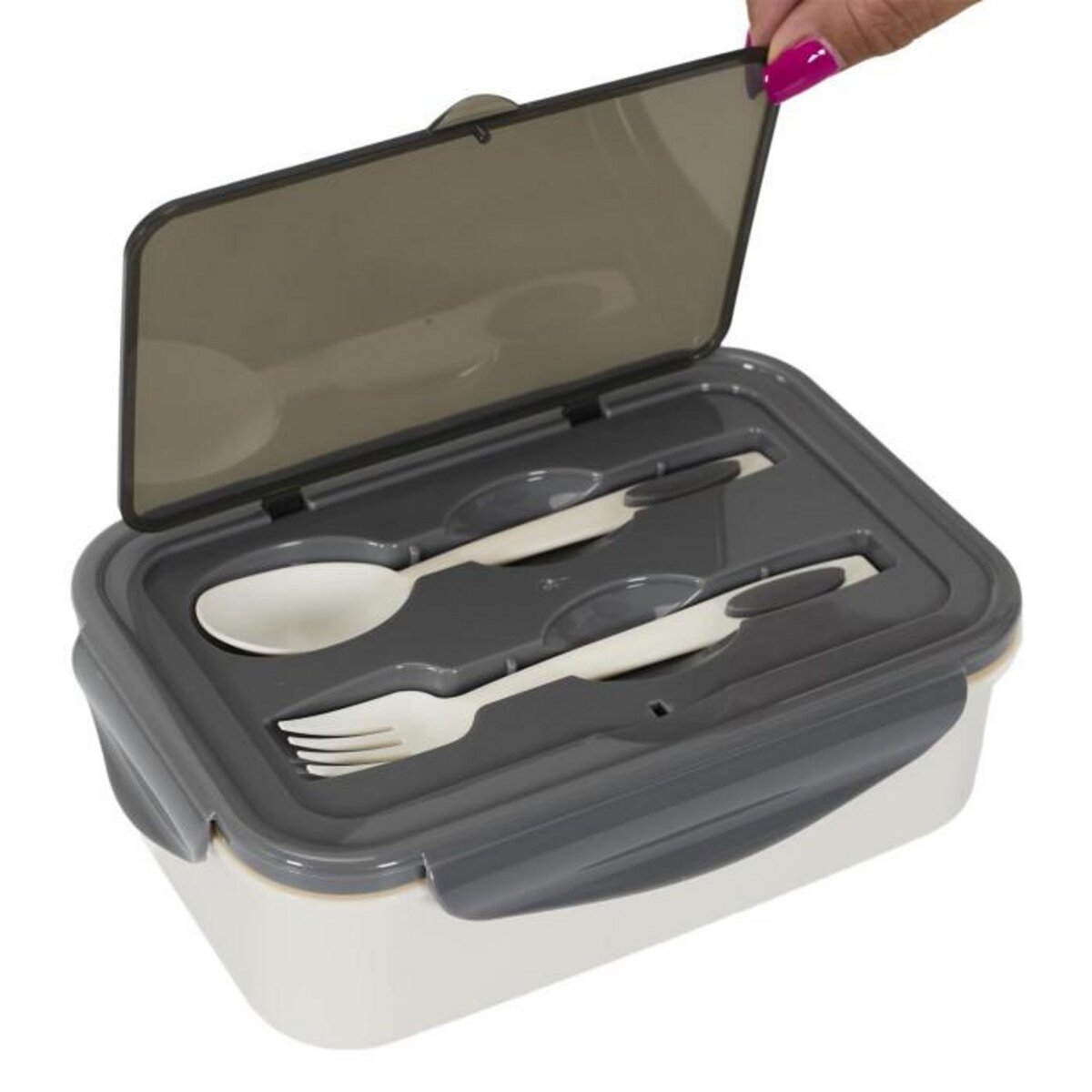 Paris Prix Lunch Box Avec Couverts  Unicolore  20cm Gris