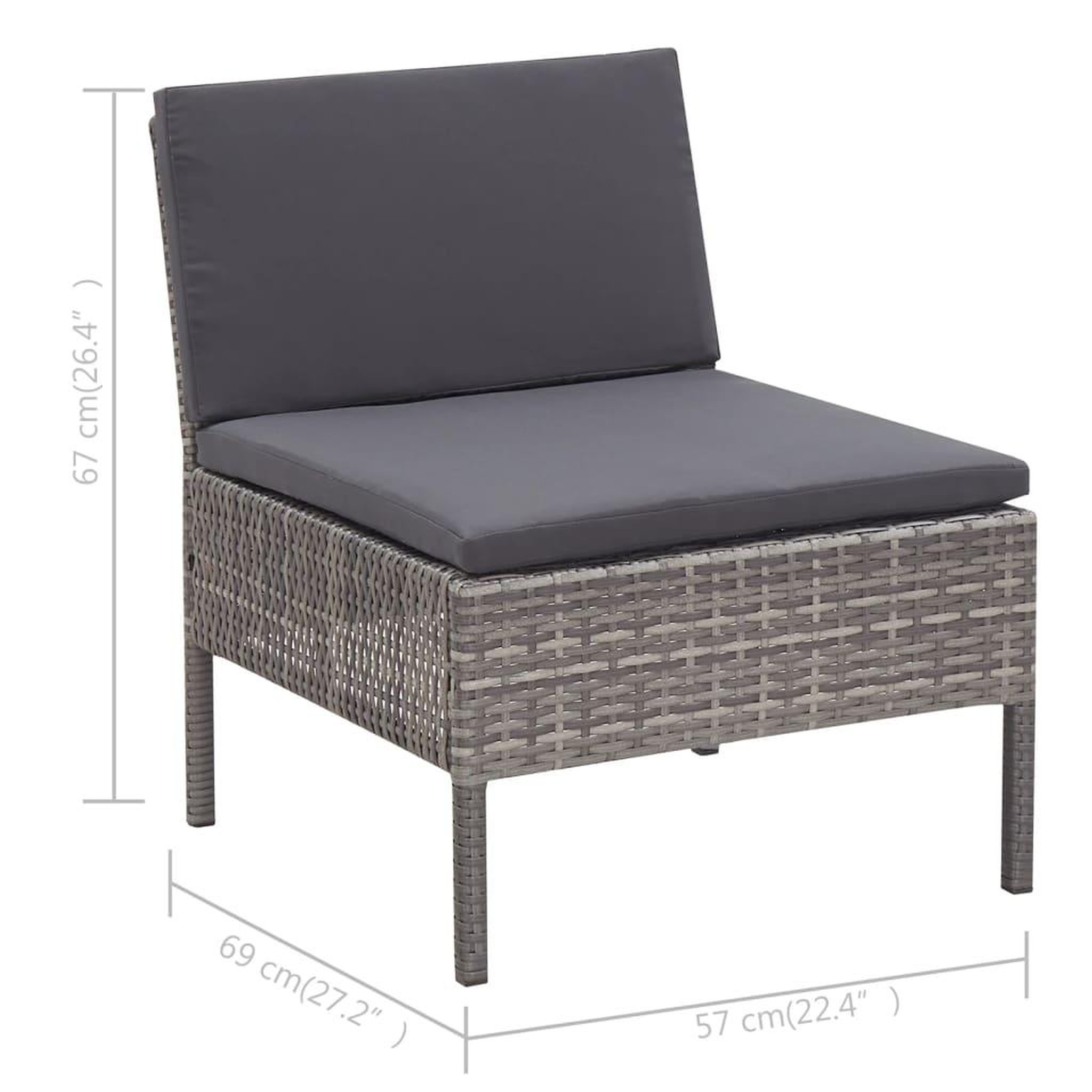 Voir la diapositive 6 : VIDAXL Salon de jardin 3 pcs avec coussins Resine tressee Gris