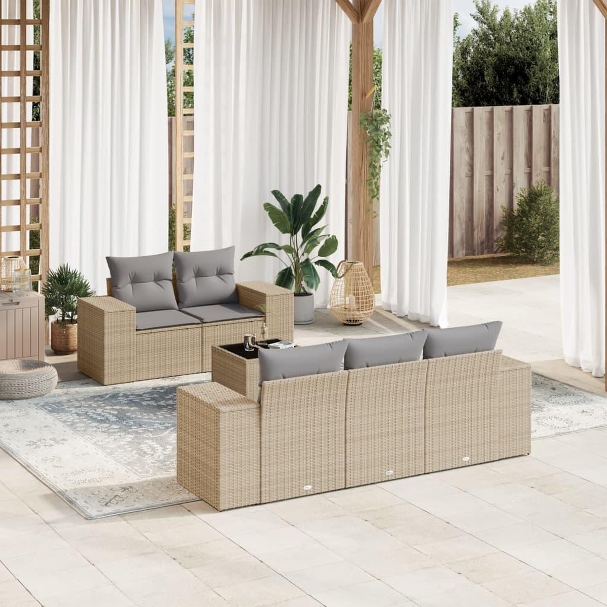 VIDAXL Salon de jardin avec coussins 6 pcs beige resine tressee