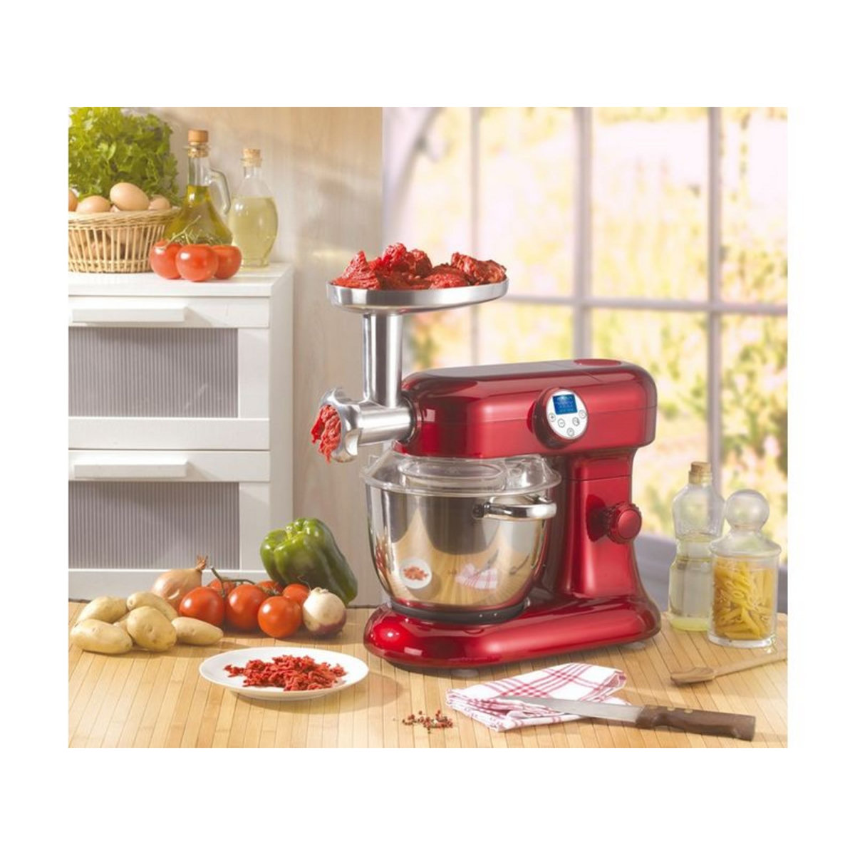 KitchenCook robot pâtissier Révolution 2 Robot Cuiseur Rouge  Bol Inox 5L Blender 1.5L 1000W