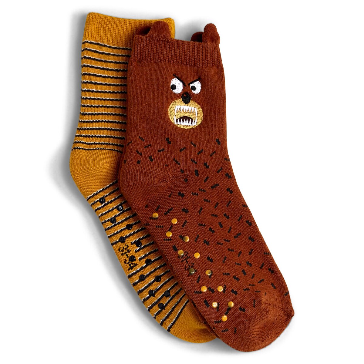 INEXTENSO Lot de 2 paires de chaussettes antidérapantes ours garçon