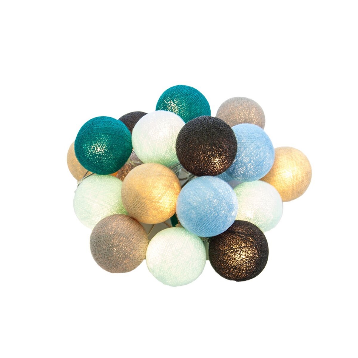 Guirlande lumineuse de 20 boules coloris bleu, gris et lin