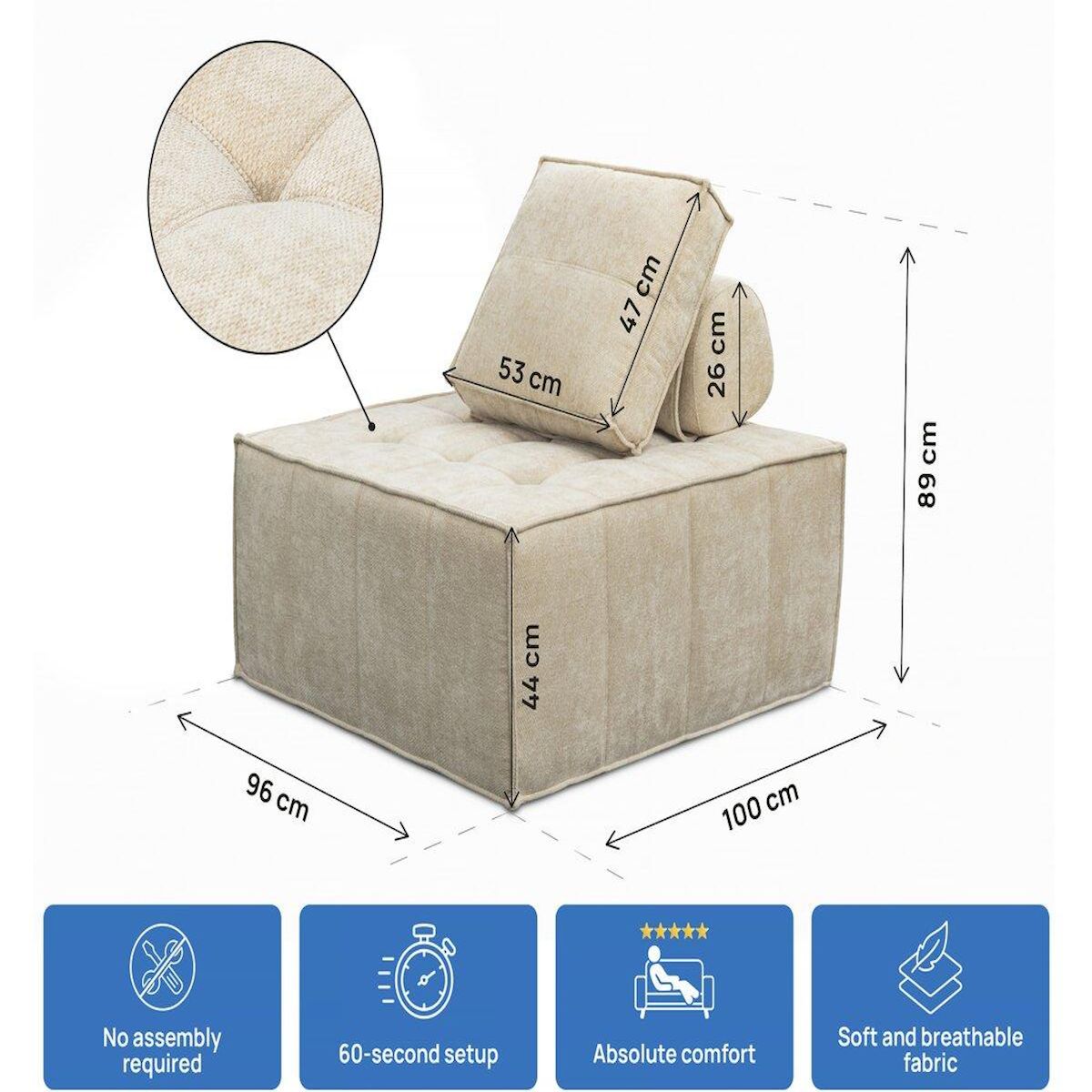 Habitat et Jardin Lot de 2 chauffeuses pour canapé modulables en tissu texturé  Velluto  - Beige