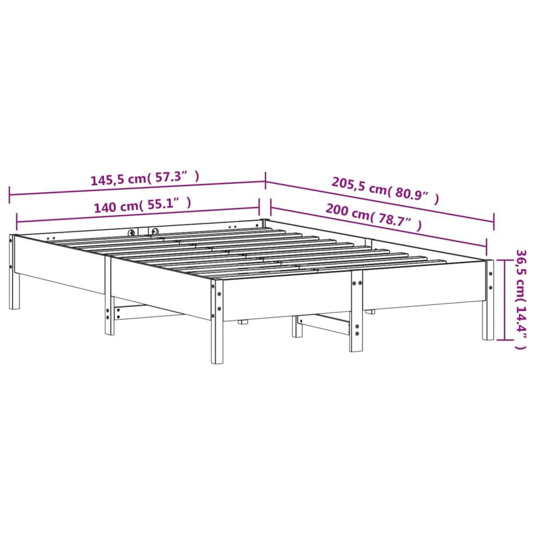 Voir la diapositive 6 : VIDAXL Cadre de lit sans matelas blanc 140x200 cm bois de pin massif