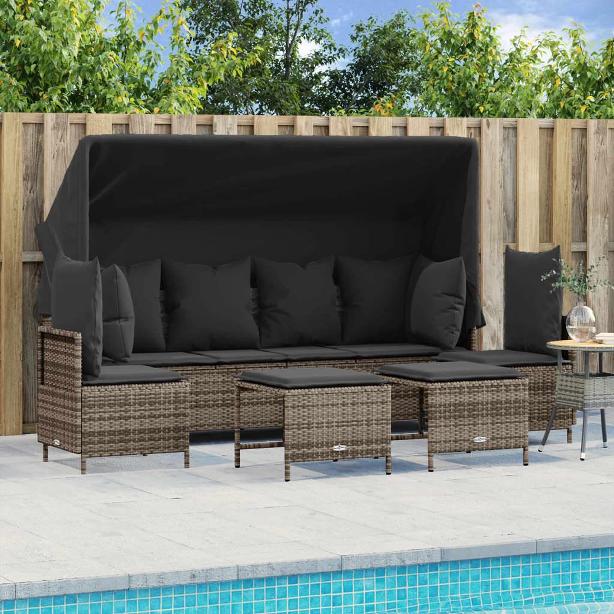 VIDAXL Salon de jardin 5 pcs avec coussins gris resine tressee
