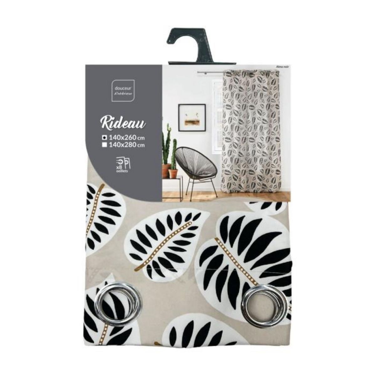 Paris Prix Rideau à Œillets Imprimé  Alma  140x260cm Noir
