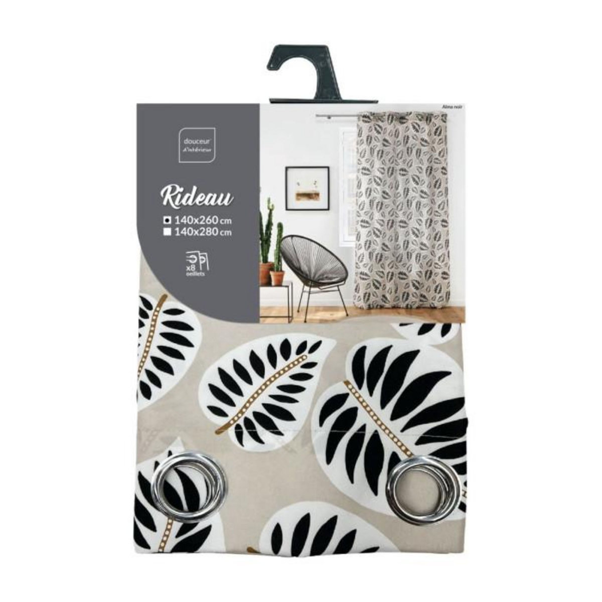 Paris Prix Rideau à Œillets Imprimé  Alma  140x260cm Noir