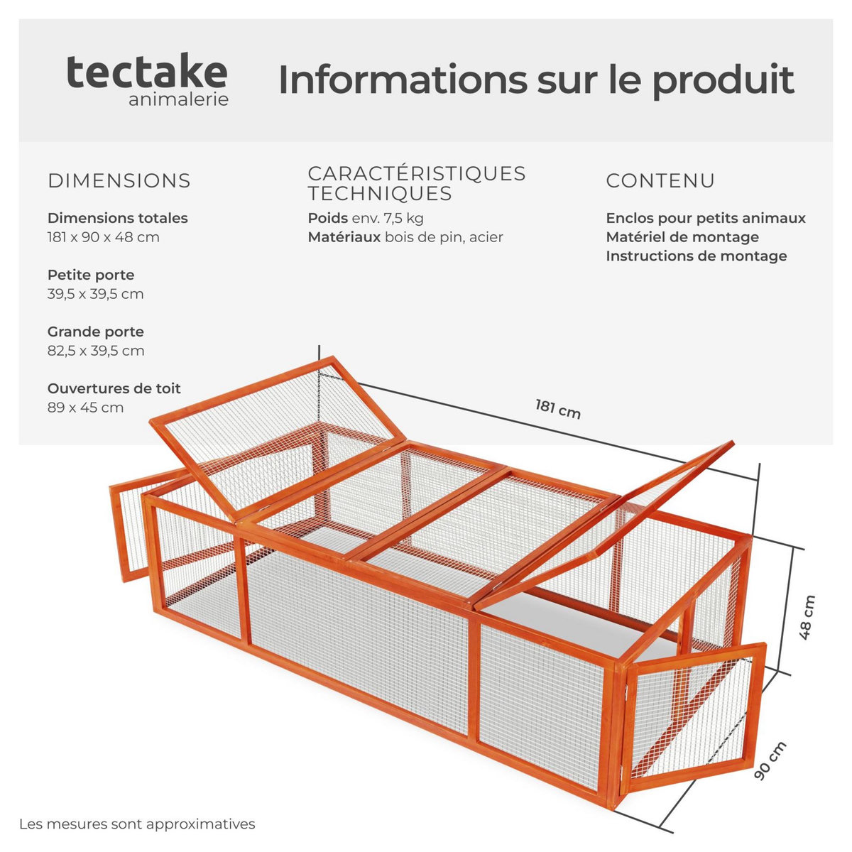 tectake Enclos pour rongeurs en bois marron