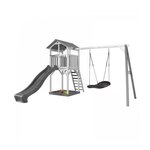 Axi House AXI Structure de jeu Beach Tower Blanc Gris  avec 1 balancoire nid ovale Roxy et toboggan Gris