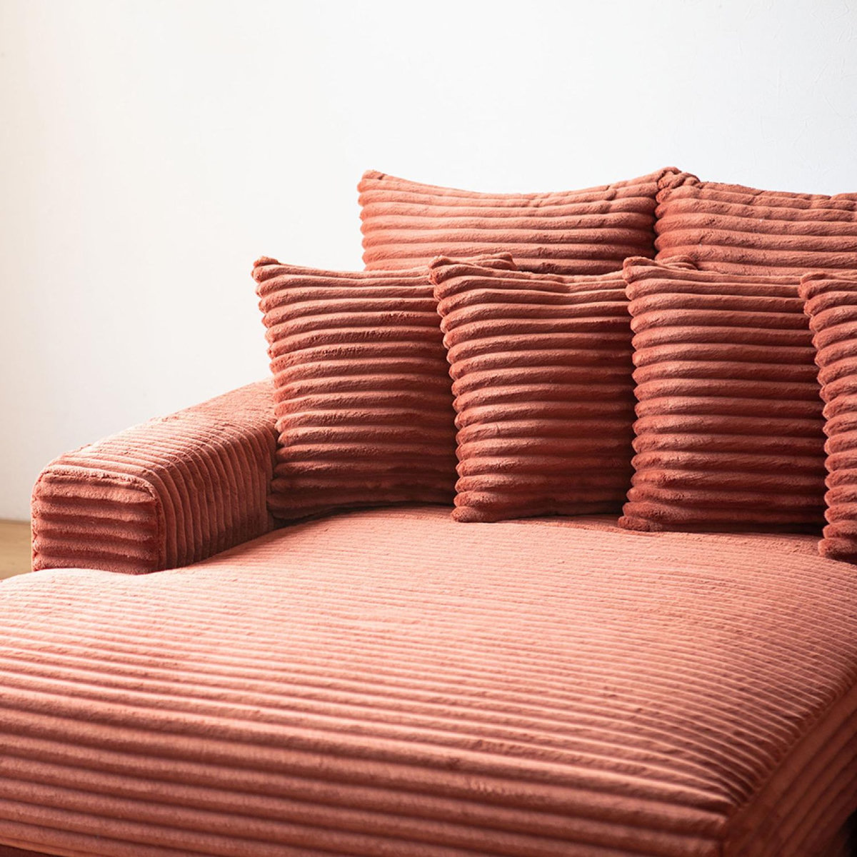 CONCEPT USINE Canapé d'angle 2-3 places assise profonde en velours côtelé terracotta CARDIFF