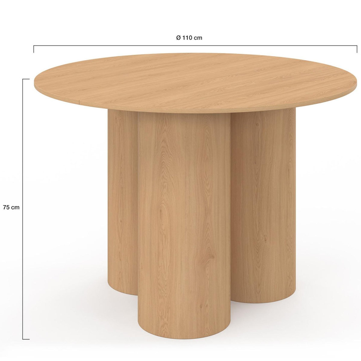 ID MARKET Table à manger ronde ELOISE pied central cylindrique 6 personnes hêtre 110 cm