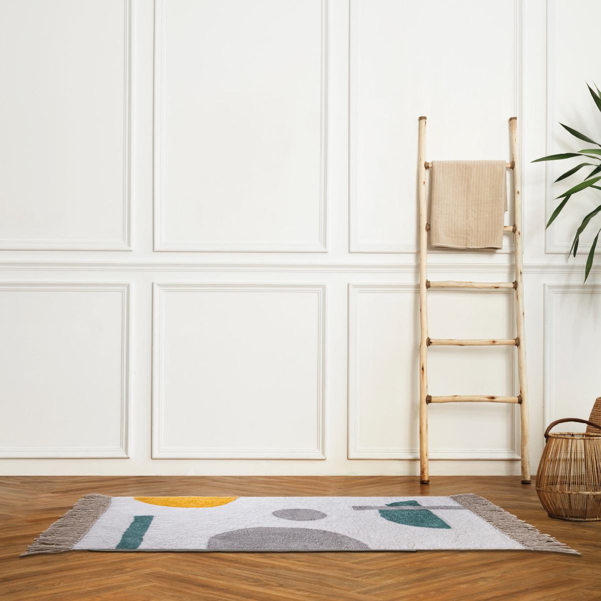 Voir la diapositive 2 : GUY LEVASSEUR Tapis déco figuratif à franges en coton 60x120cm