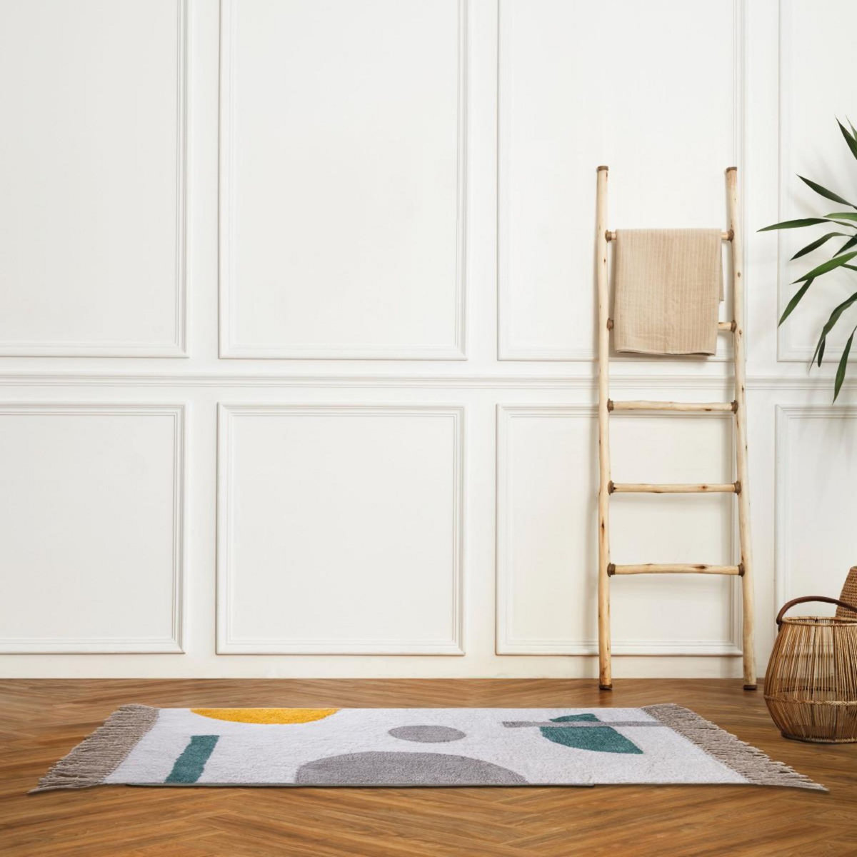 GUY LEVASSEUR Tapis déco figuratif à franges en coton 60x120cm