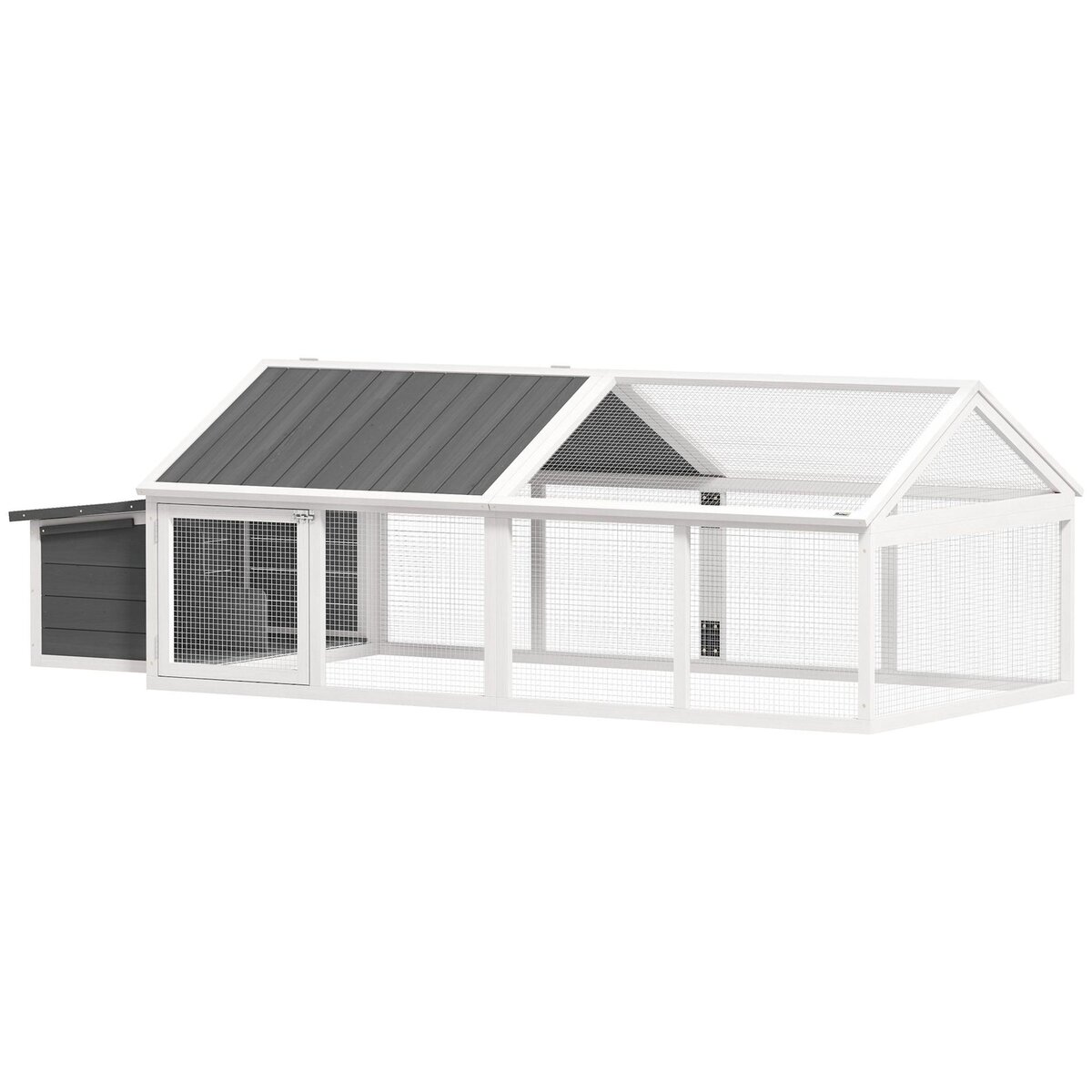 PAWHUT Poulailler espace couvert pondoir 2 zones - porte, toit ouvrant - 2,4 x 1,12 x 0,76 m - bois gris blanc