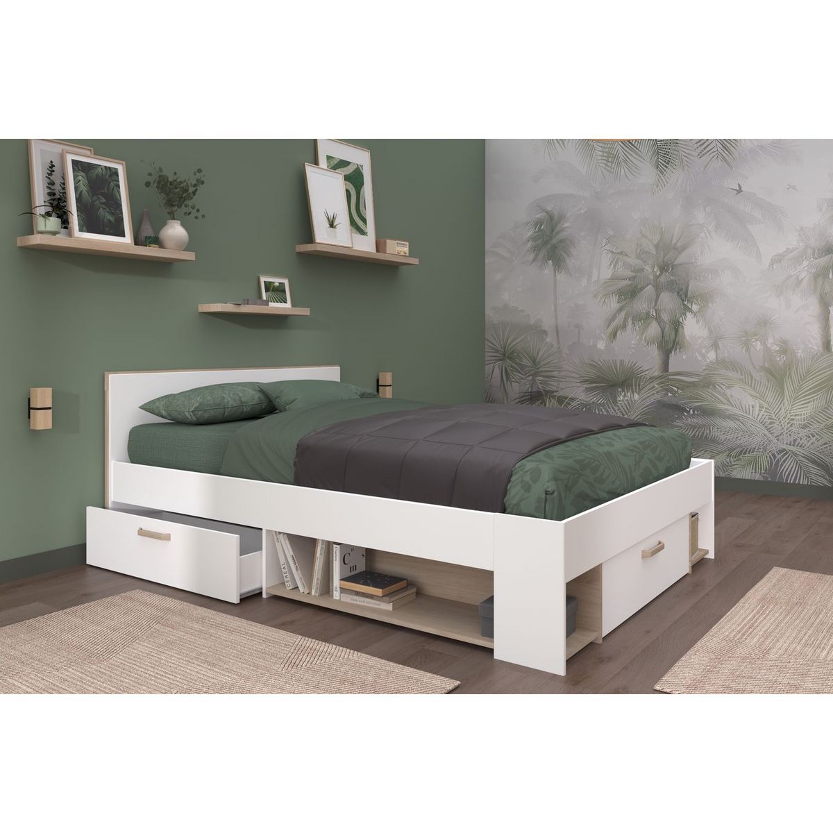 Lit double avec rangements 140X190/200 cm SANDRINE