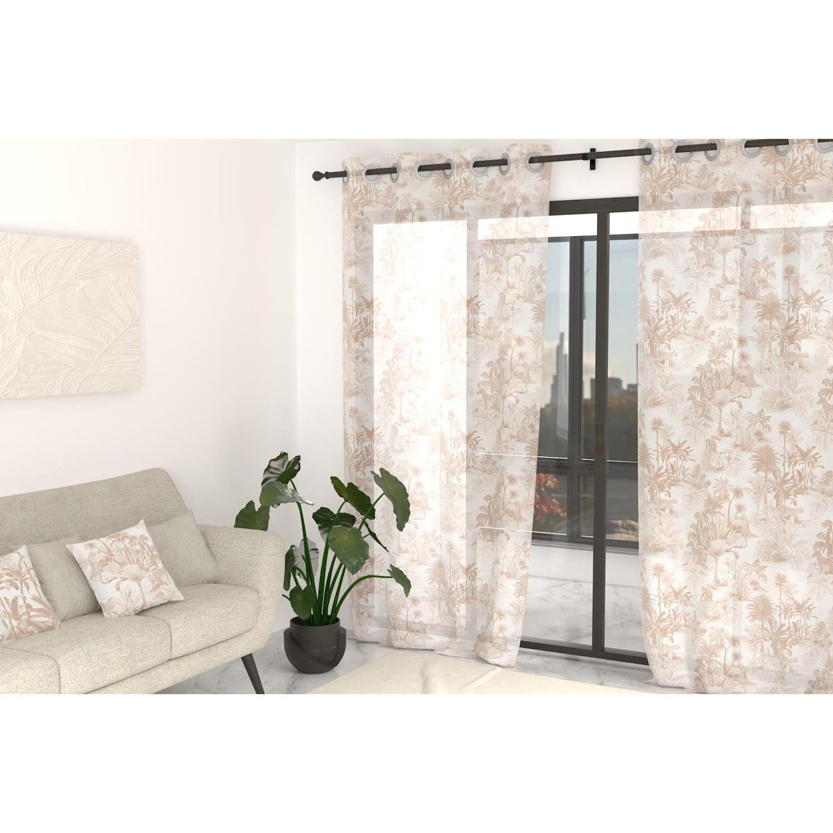 SOLEIL D'OCRE Voile à oeillets imprimé en polycoton 135x250 cm KENYA, par Soleil d'Ocre