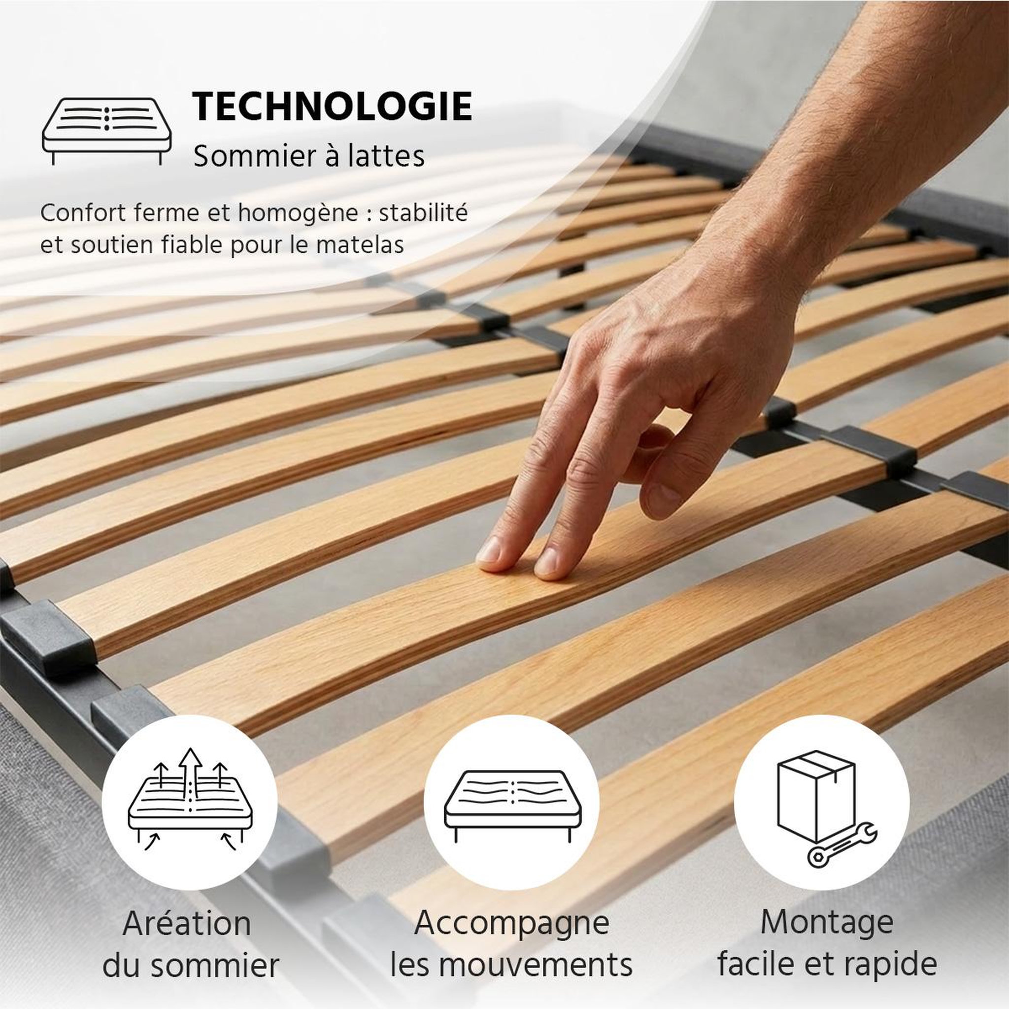 Voir la diapositive 6 : OLYMPE LITERIE Olympe literie | pack prêt à dormir egio | matelas latex like + sommier bois + accessoires