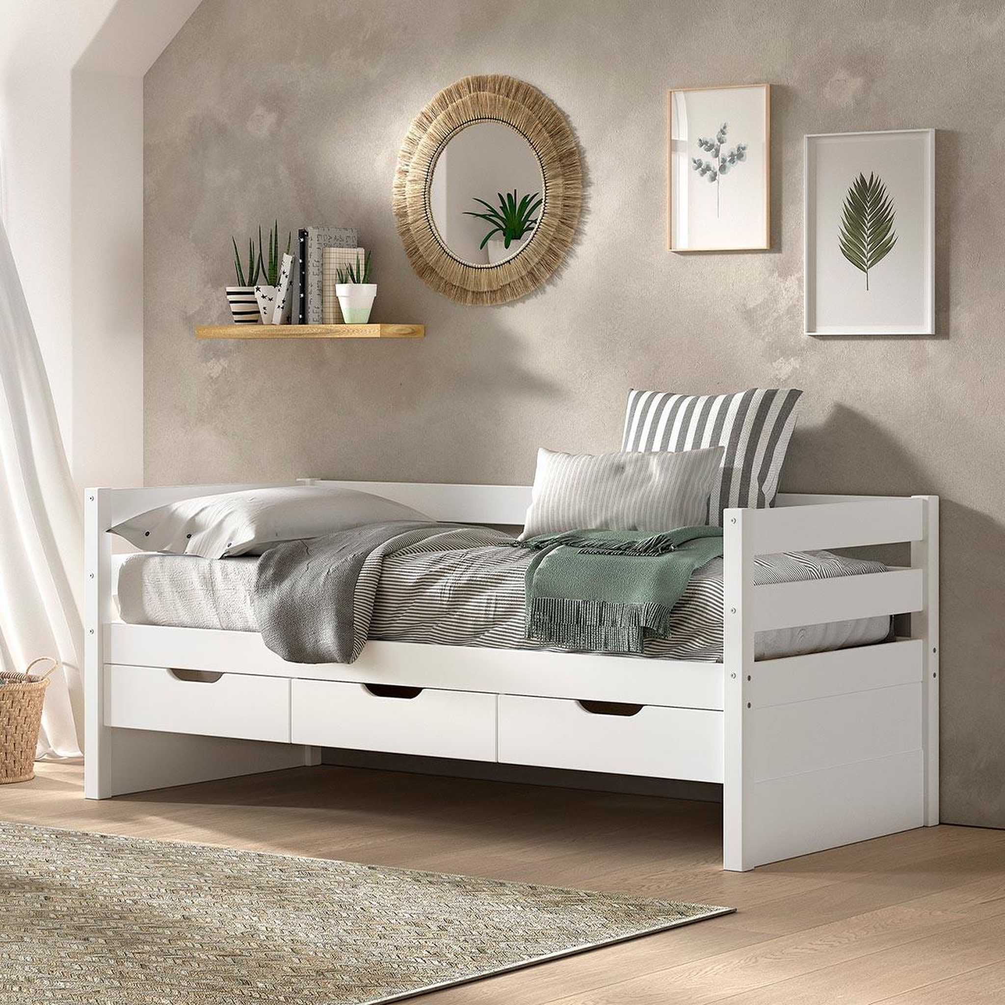 Voir la diapositive 4 : Paris Prix Pack - lit capitaine & 3 tiroirs  margrit  90x200cm blanc